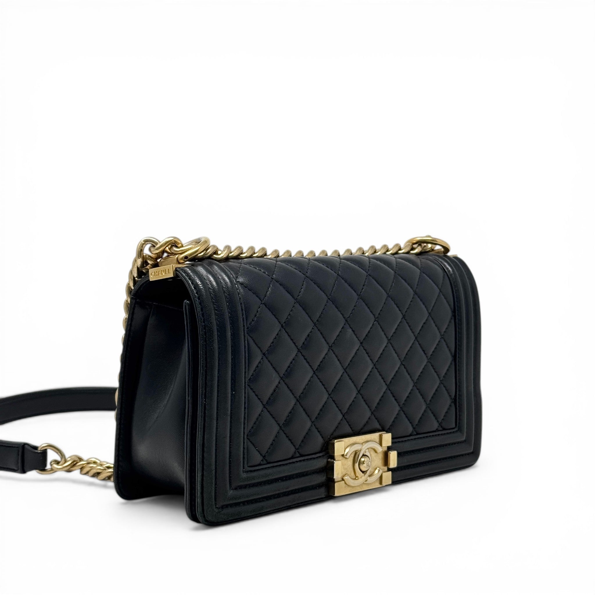 Chanel Black Lambskin Medium Boy Bag