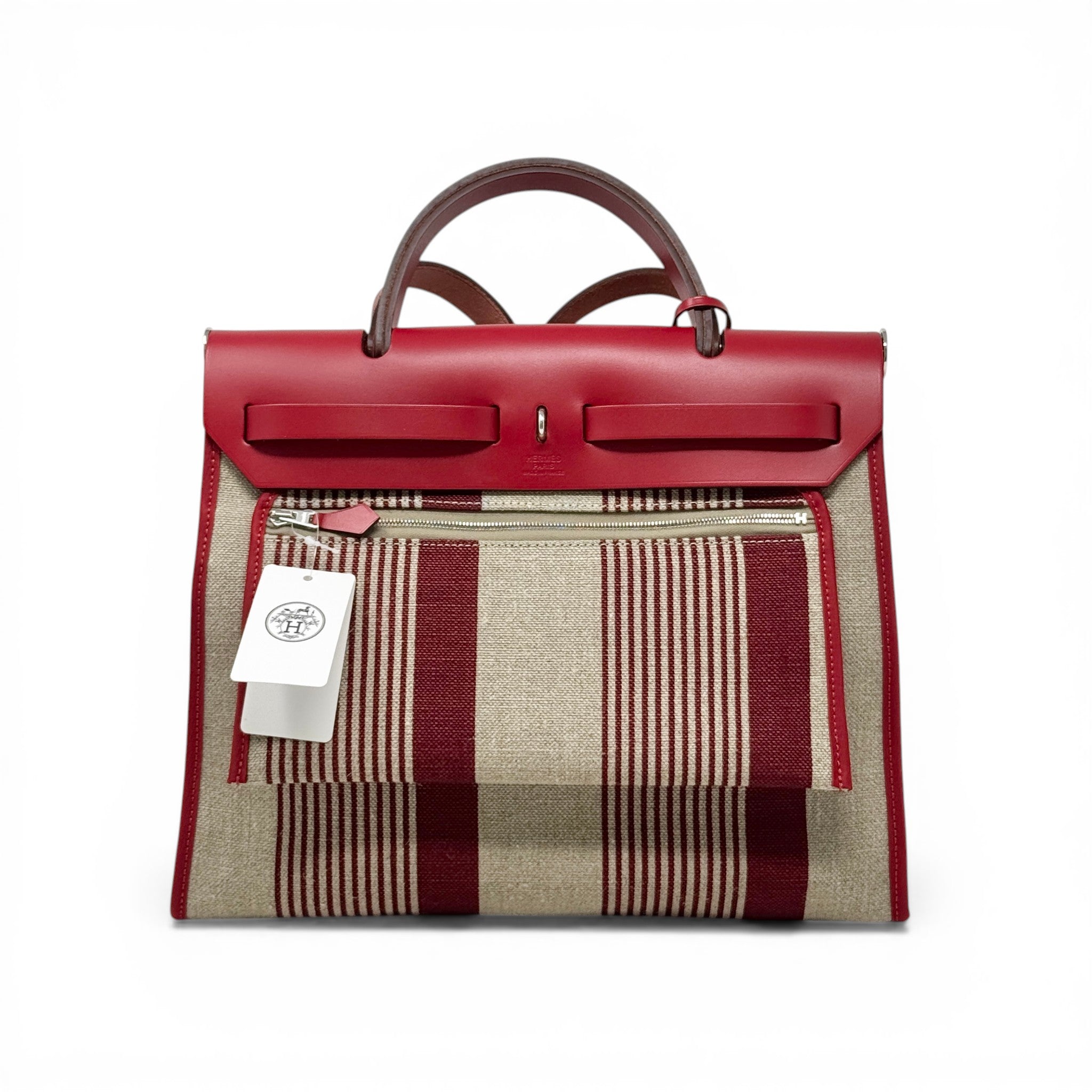 Hermes Rouge Piment H Vibration Toile Herbag Zip 31