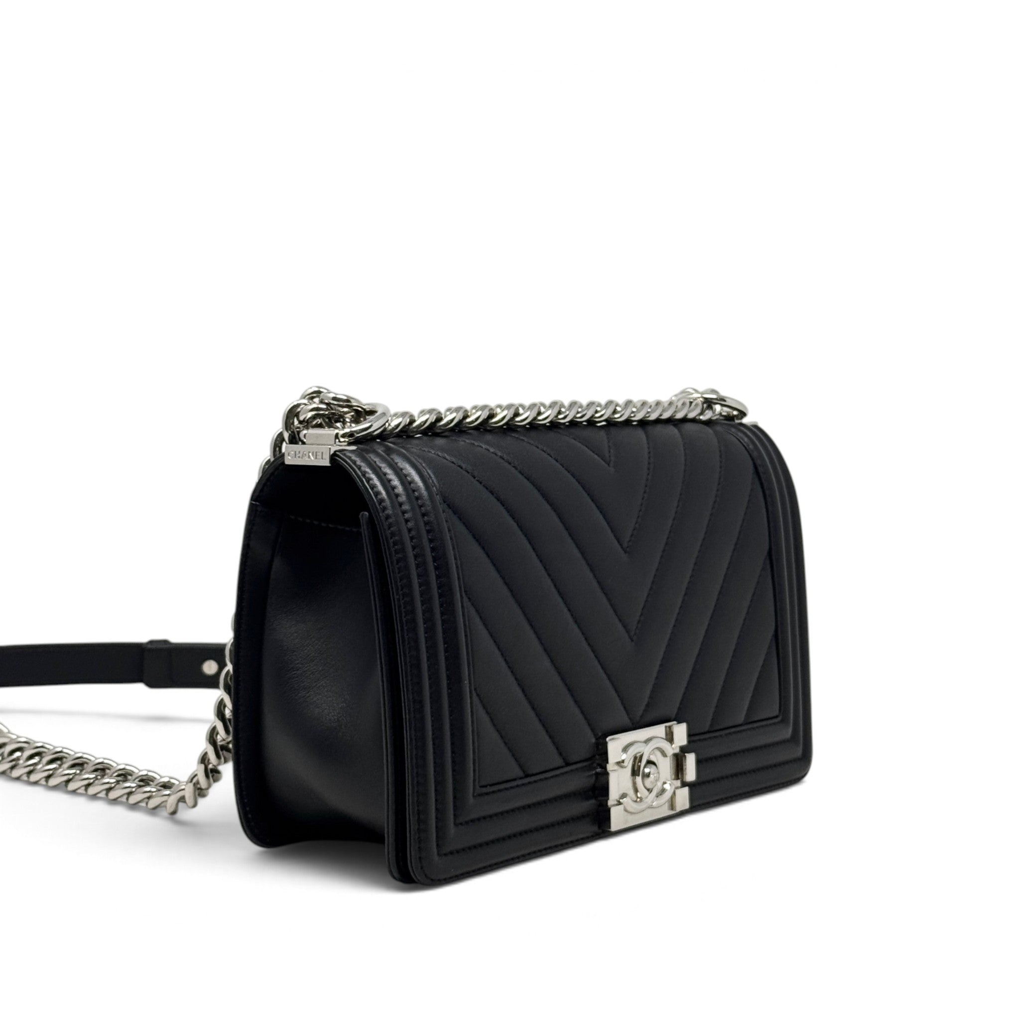 Chanel Black Chevron Medium Boy Bag