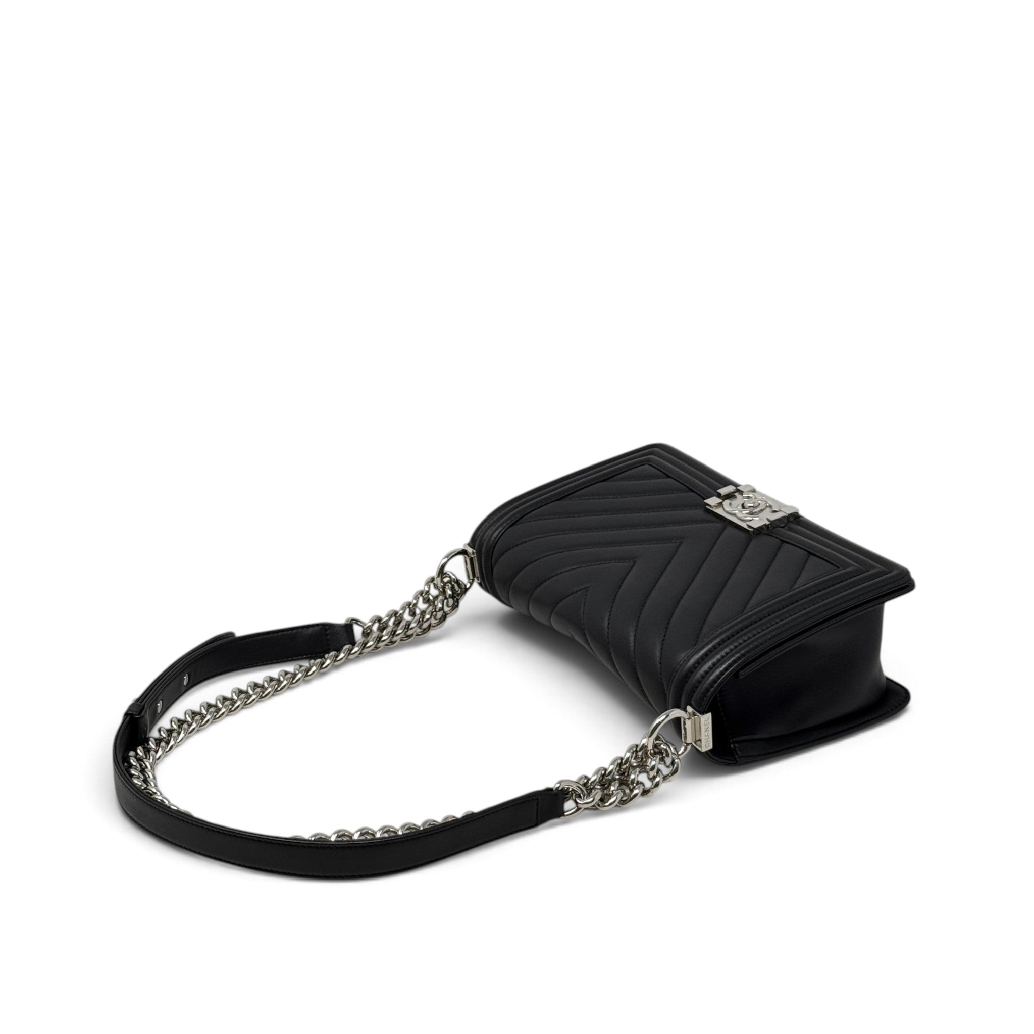 Chanel Black Chevron Medium Boy Bag