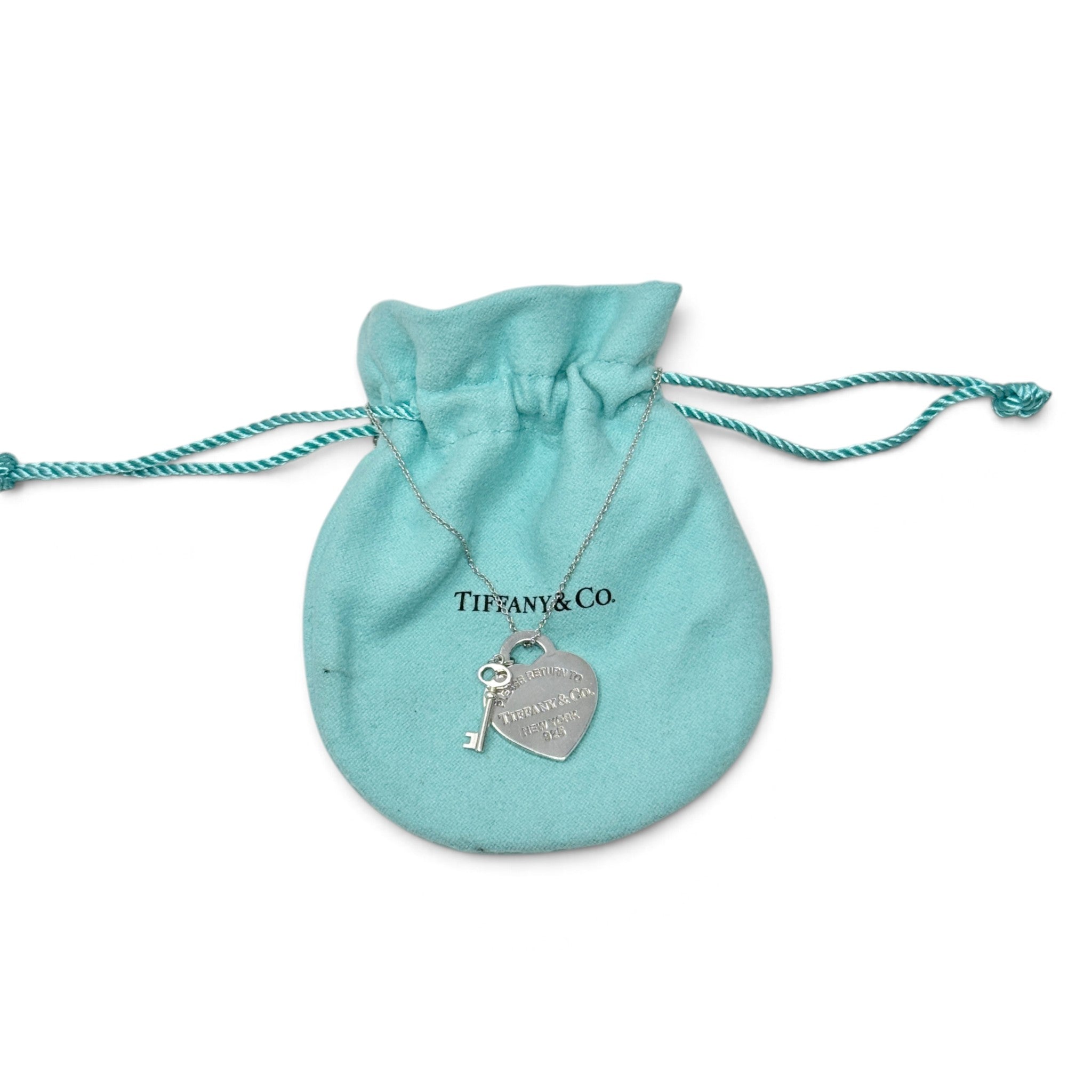 Tiffany & Co. Silver Heart Tag Key Pendant Necklace