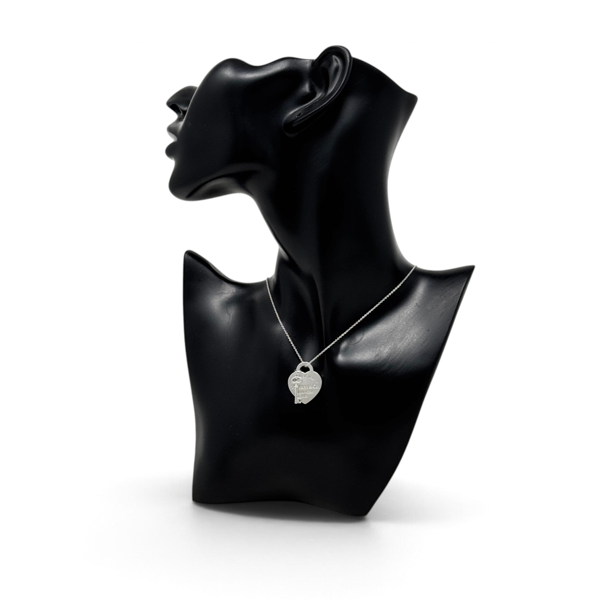 Tiffany & Co. Silver Heart Tag Key Pendant Necklace