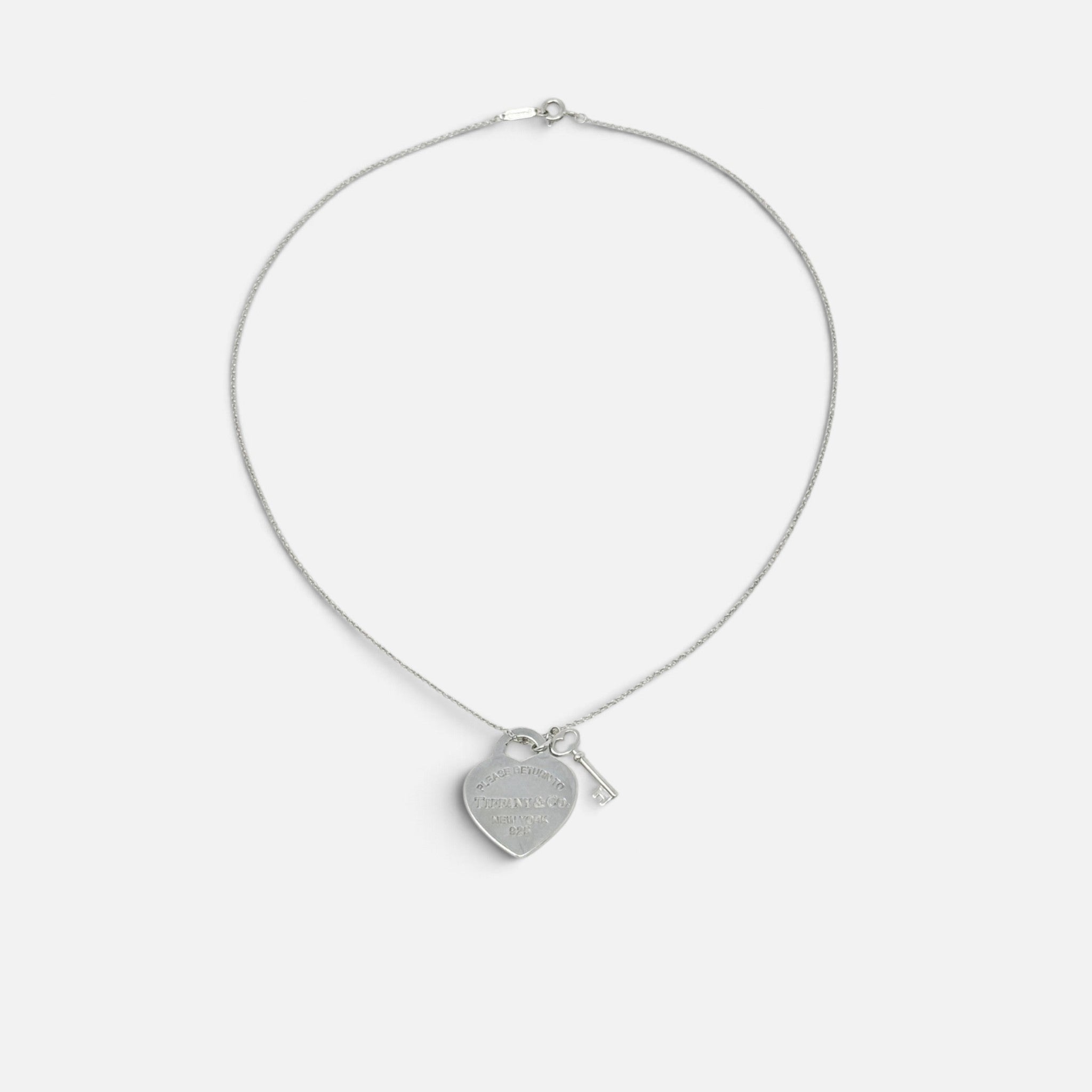 Tiffany & Co. Silver Heart Tag Key Pendant Necklace