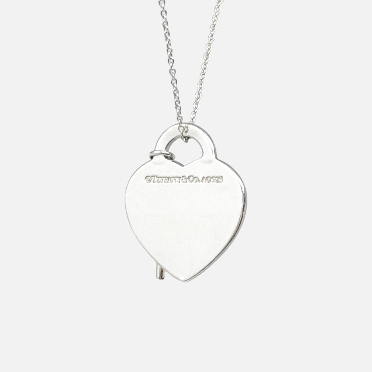 Tiffany & Co. Silver Heart Tag Key Pendant Necklace
