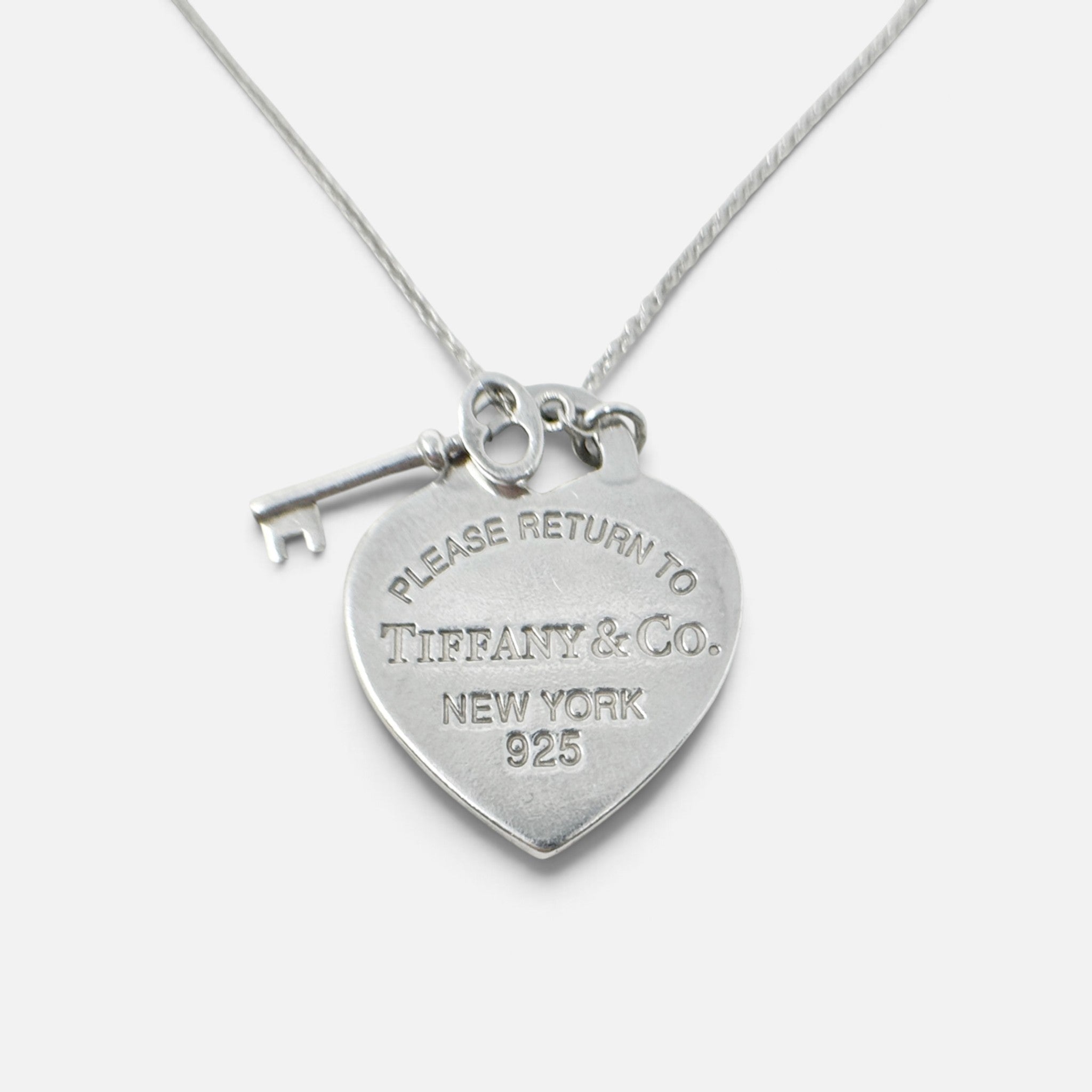 Tiffany & Co. Silver Heart Tag Key Pendant Necklace