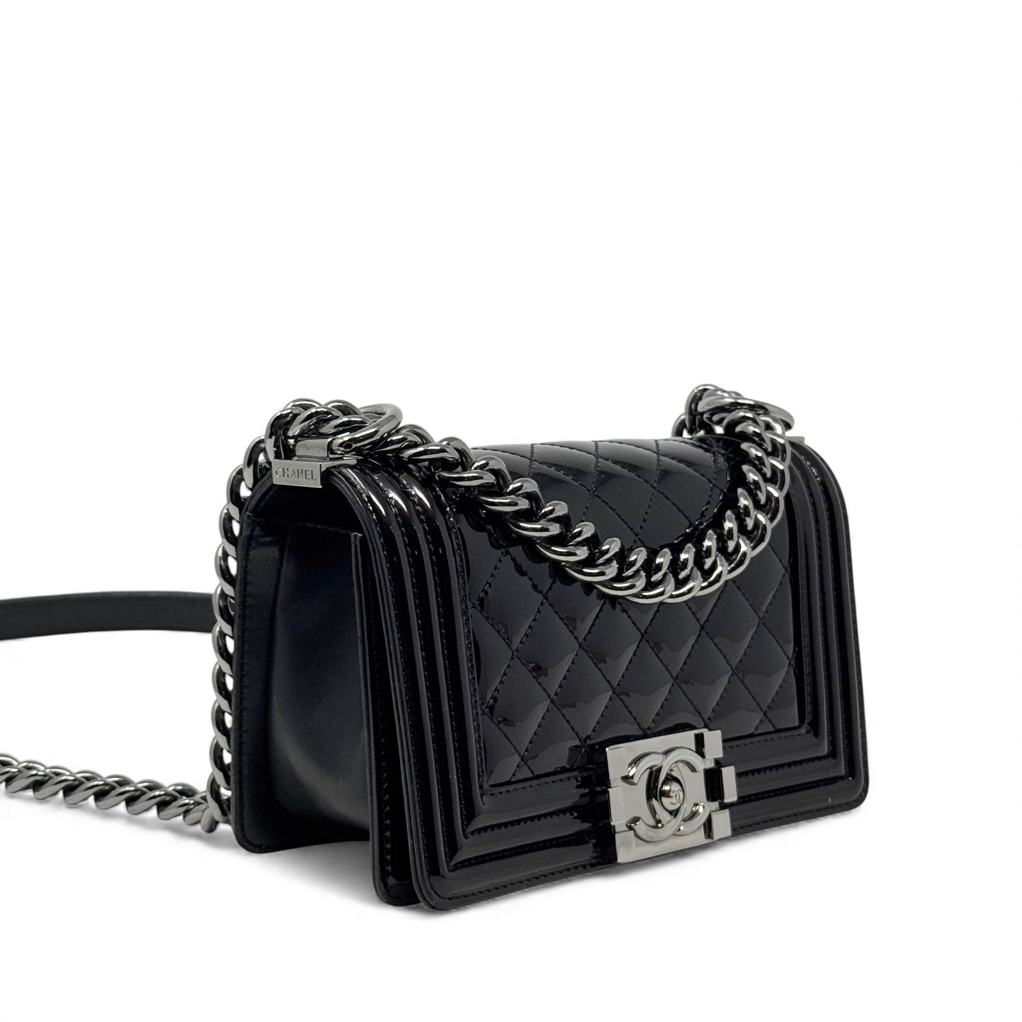 Chanel Black Patent Small Boy Bag