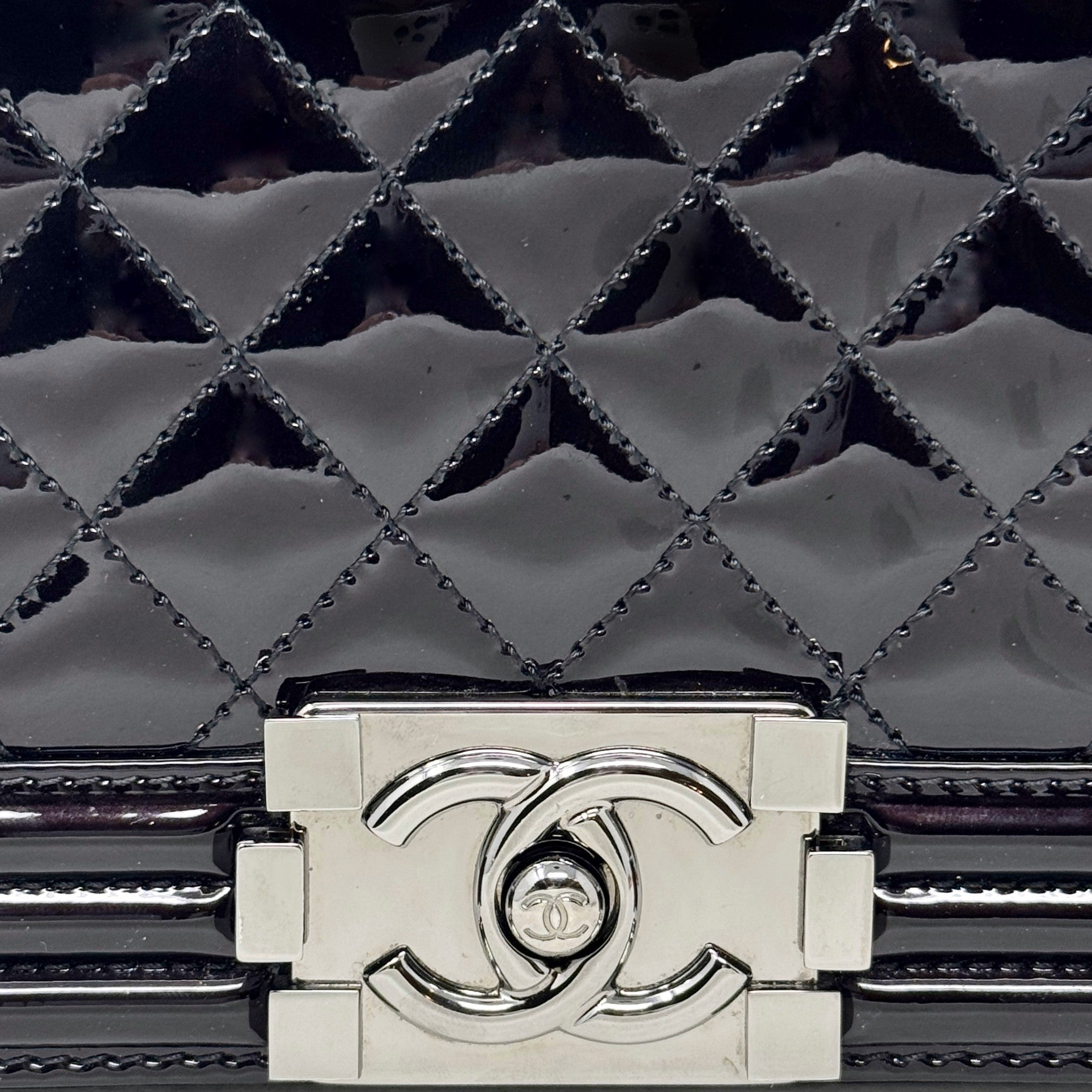 Chanel Black Patent Small Boy Bag