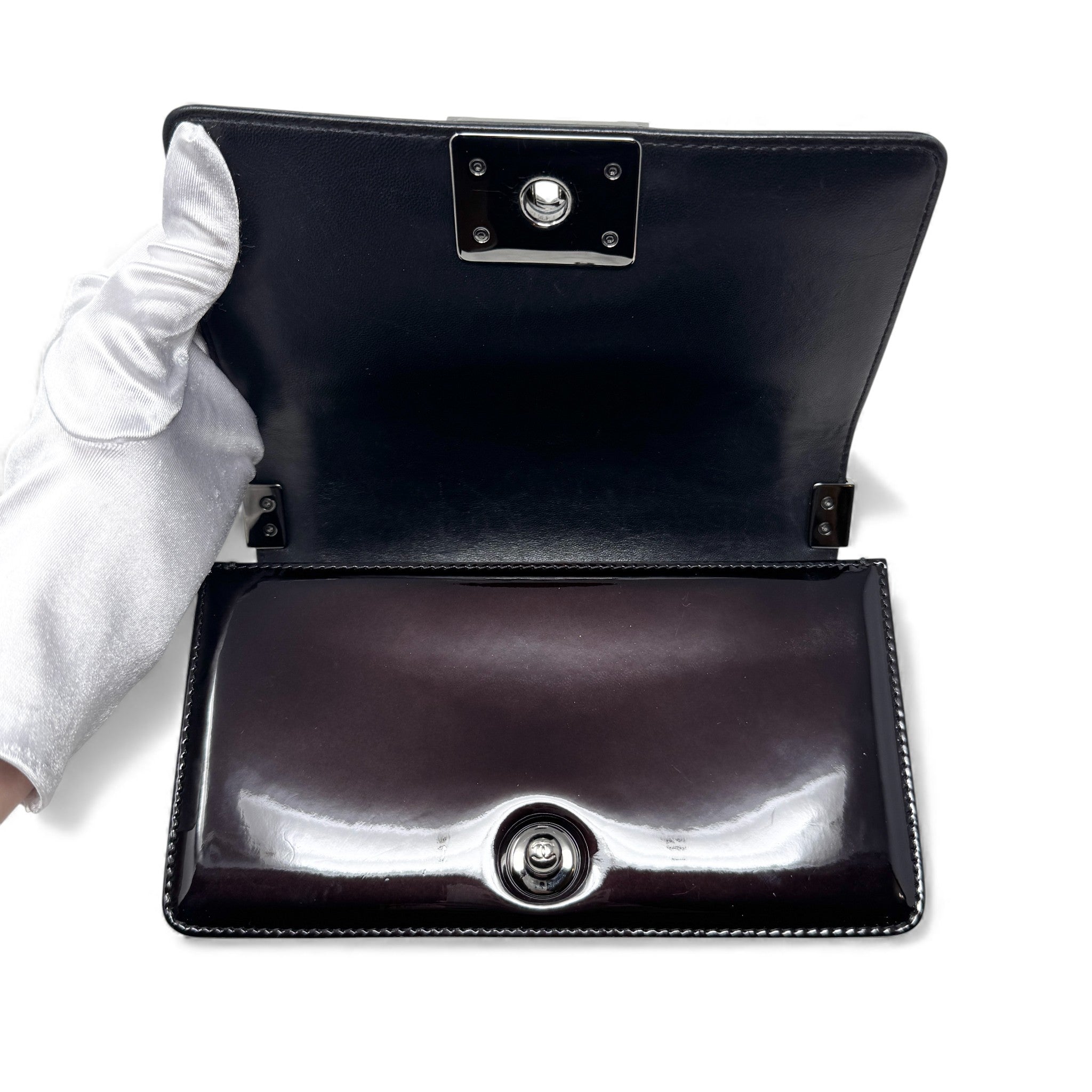 Chanel Black Patent Small Boy Bag