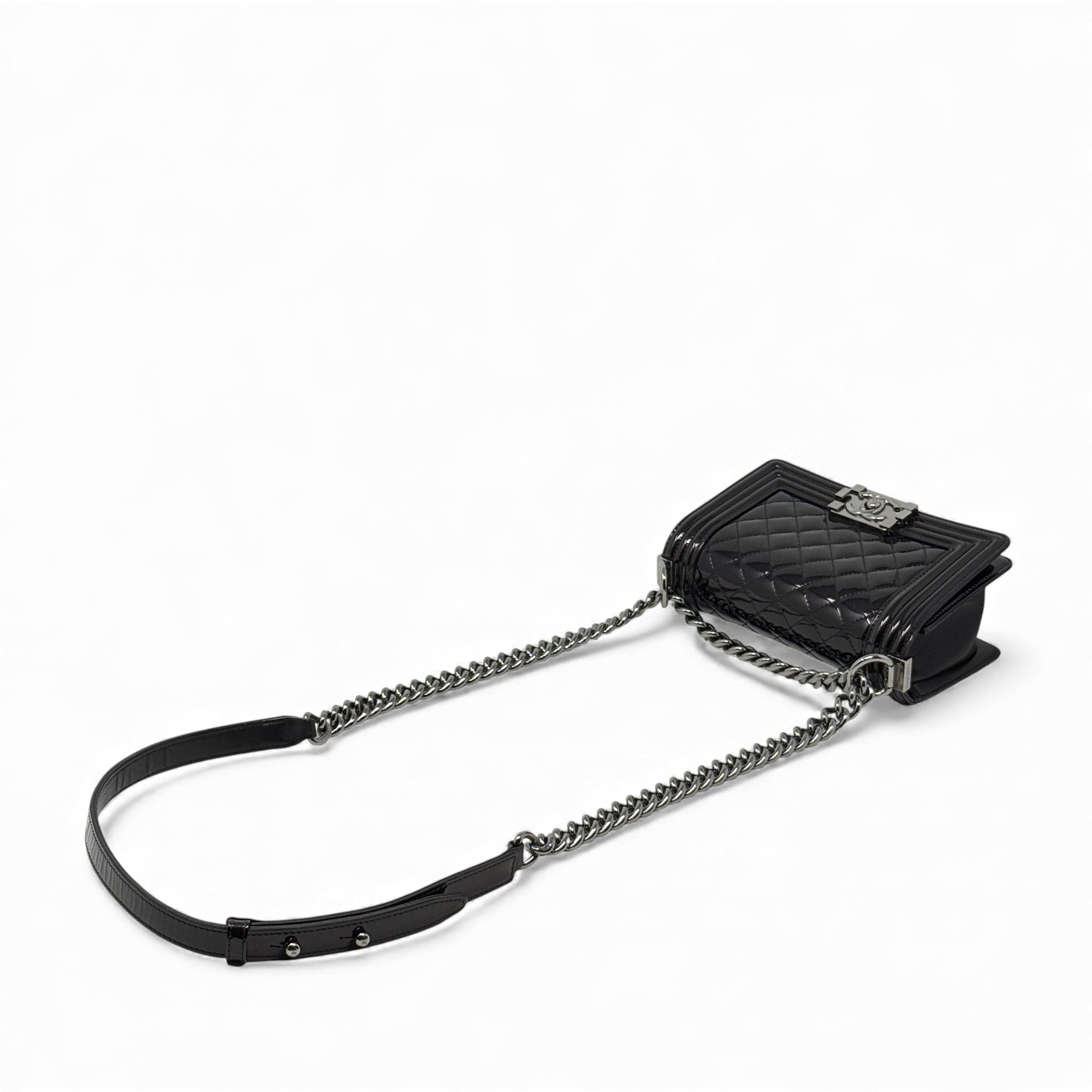 Chanel Black Patent Small Boy Bag