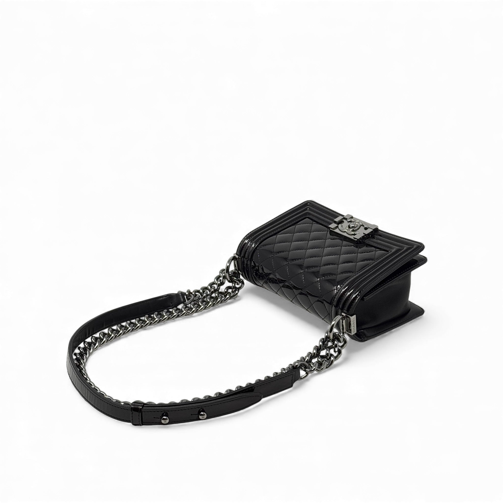 Chanel Black Patent Small Boy Bag