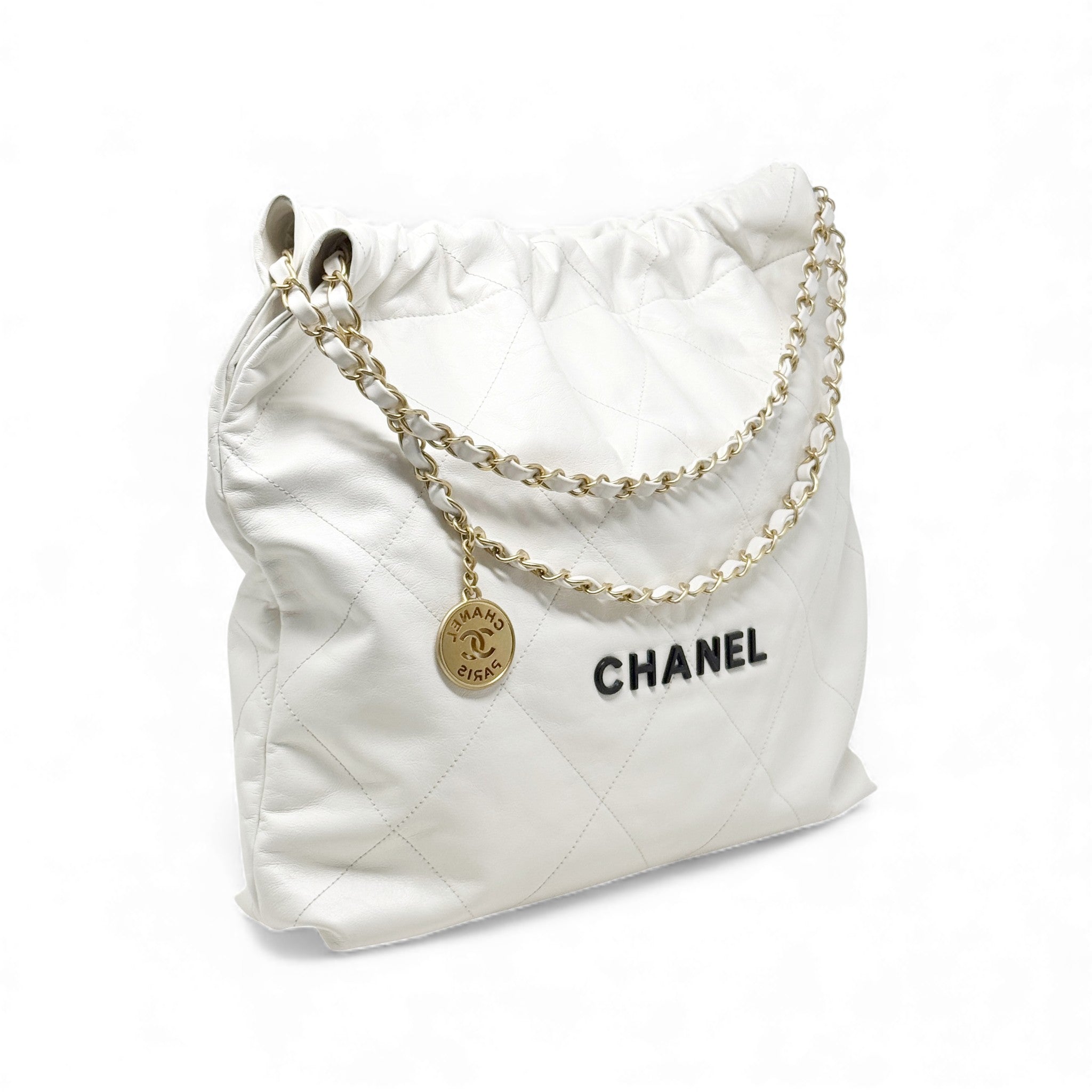 Chanel White Small 22 Hobo With Pouch