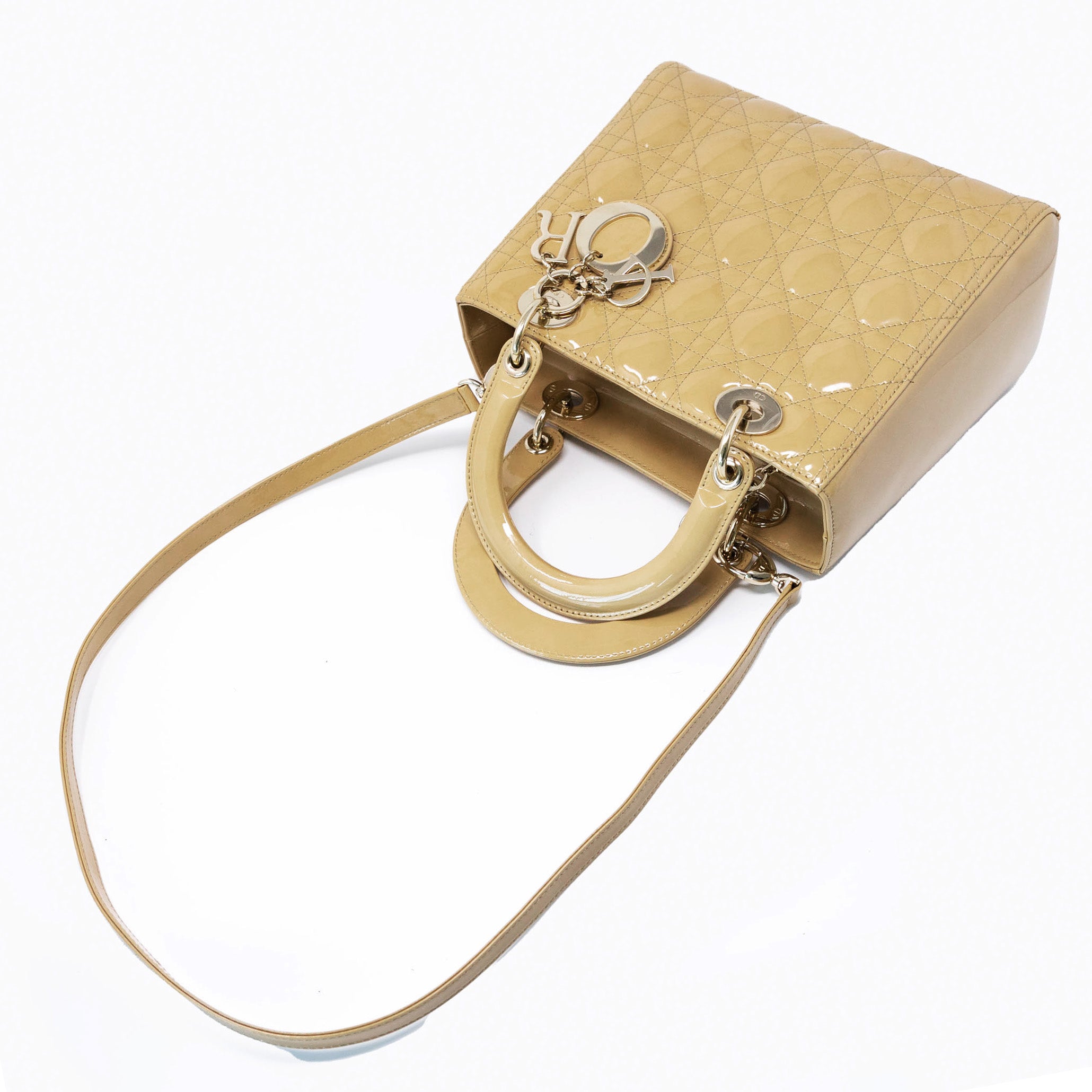 Dior Beige Patent Medium Lady Dior Bag