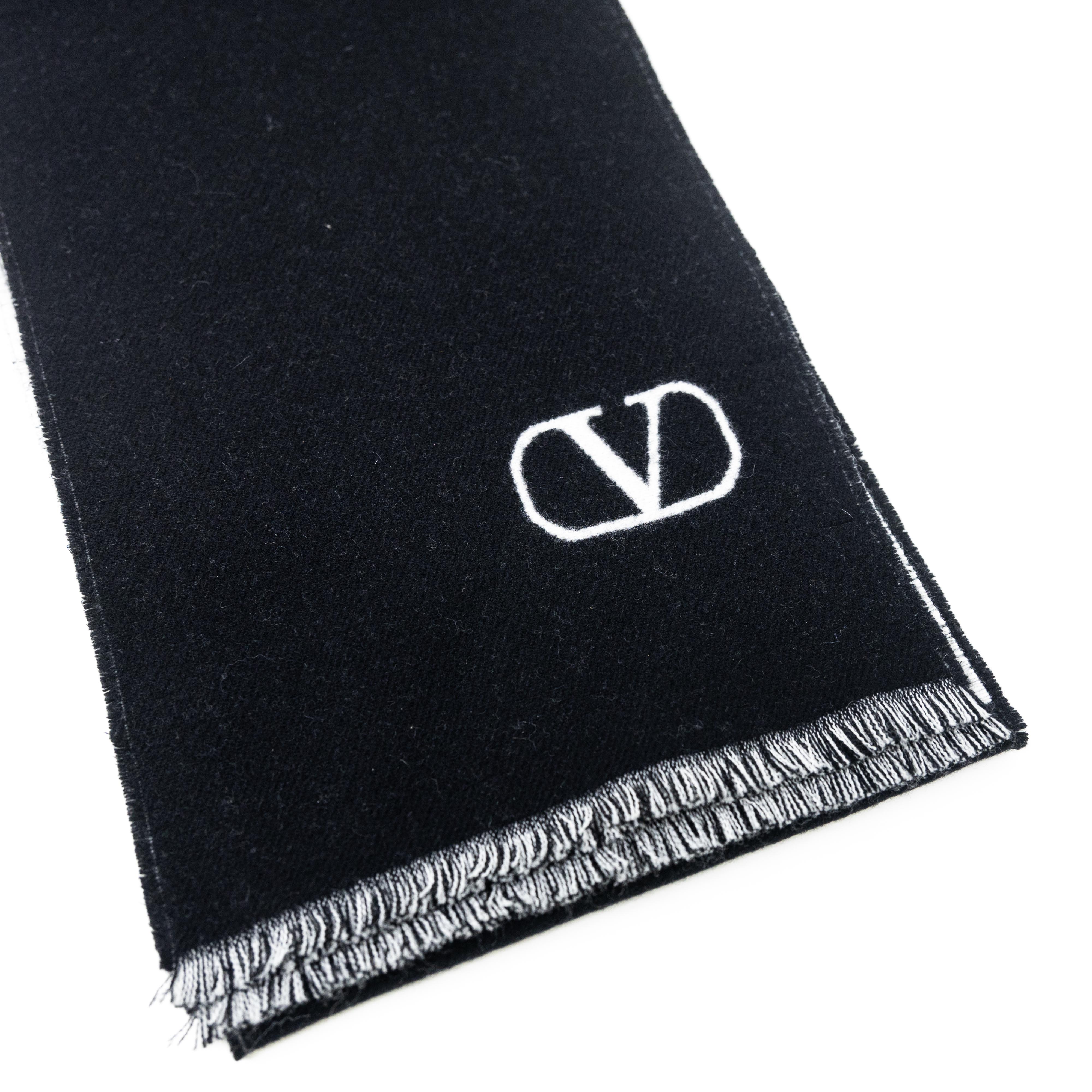 Valentino Black V Logo Cashmere Scarf