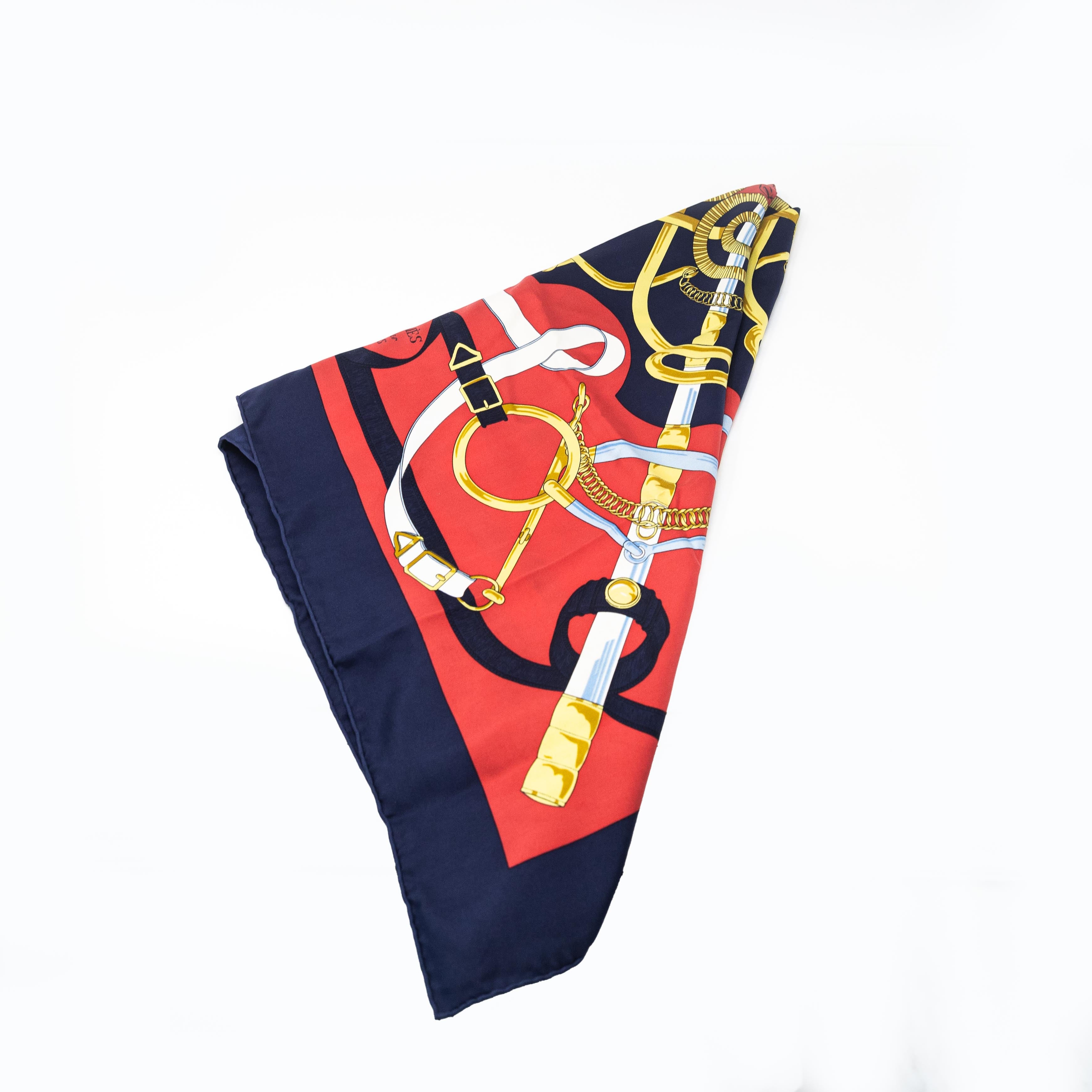 Hermes Eperon D'or Navy Scarf 90