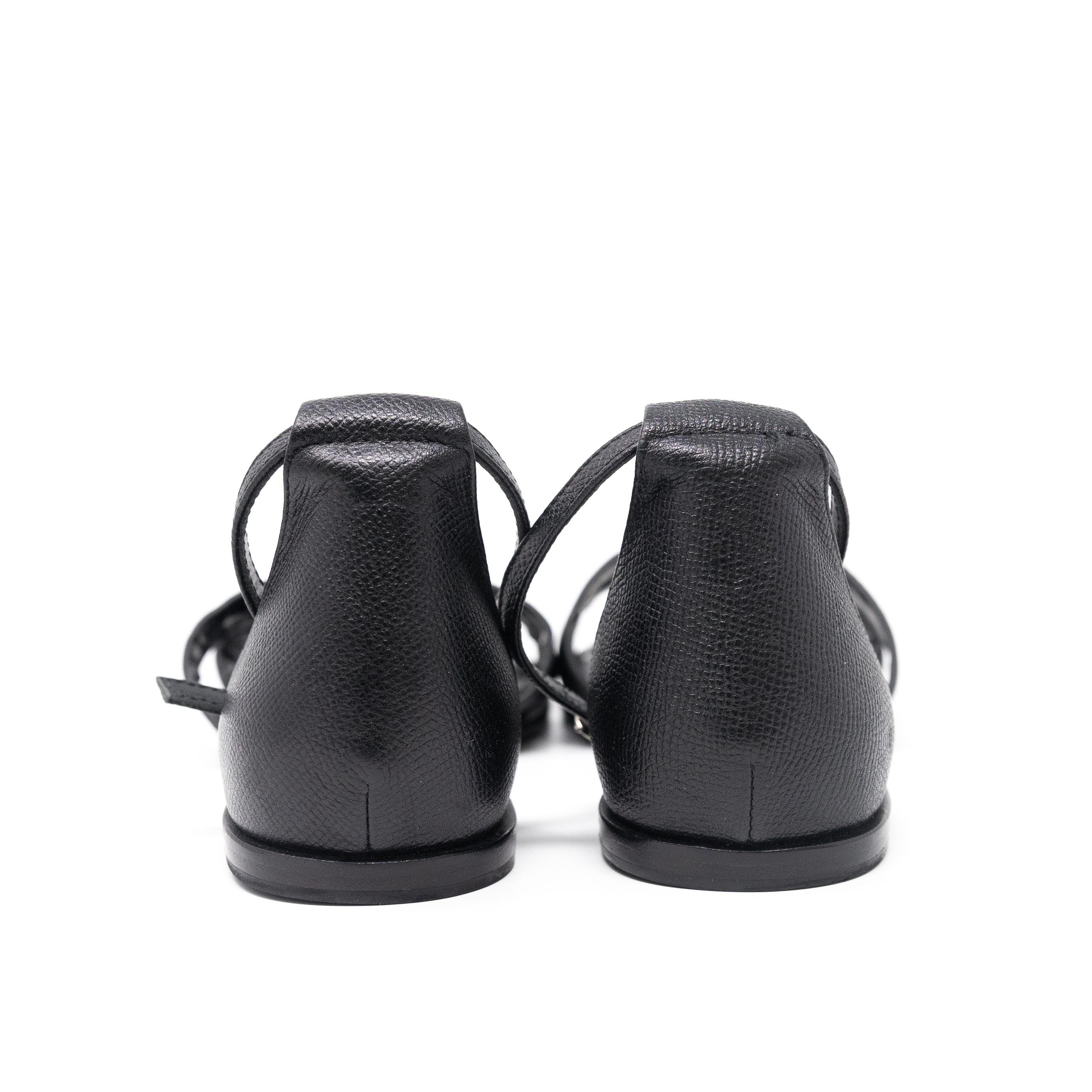 Hermes Noir Epsom Santorini Sandals 38