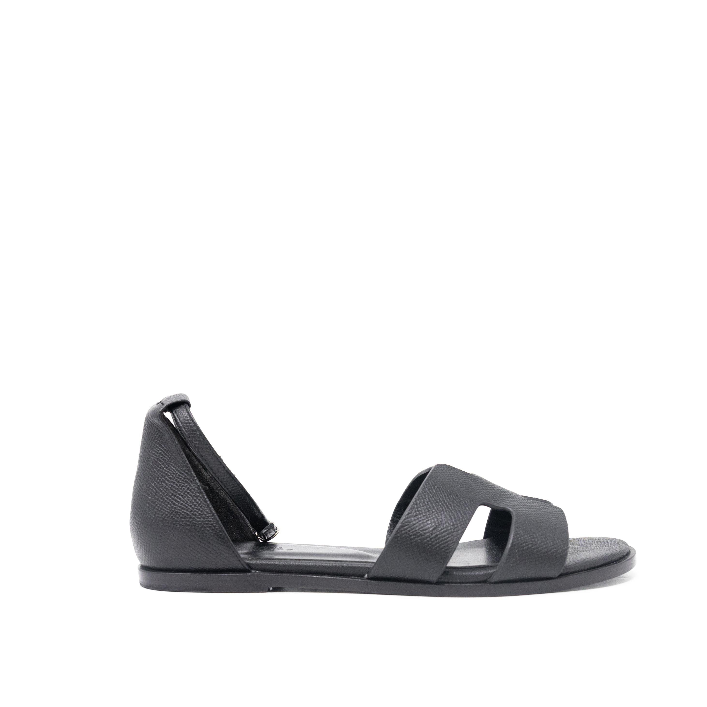 Hermes Noir Epsom Santorini Sandals 38