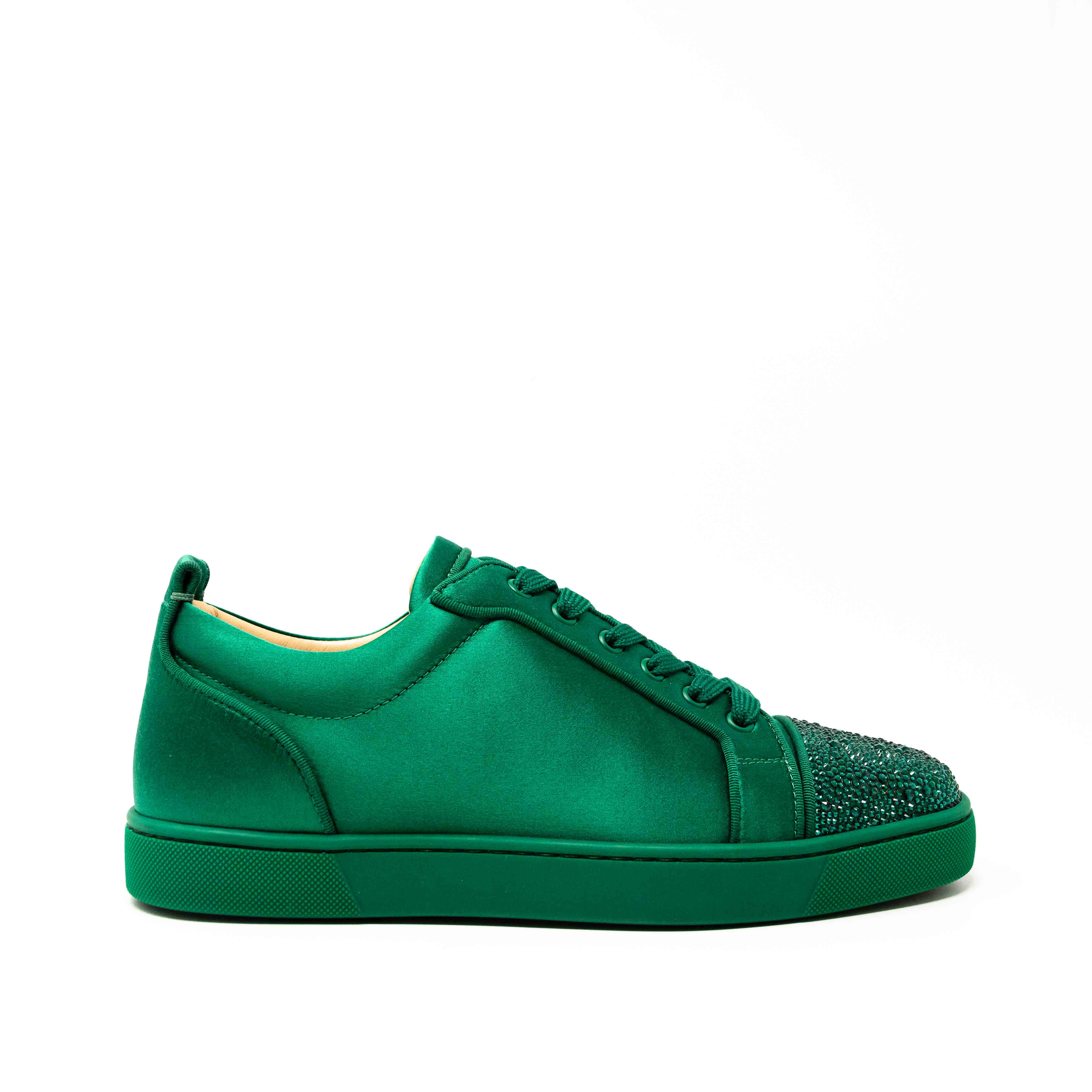 Christian Louboutin Green Satin Junior Strass Sneakers 42