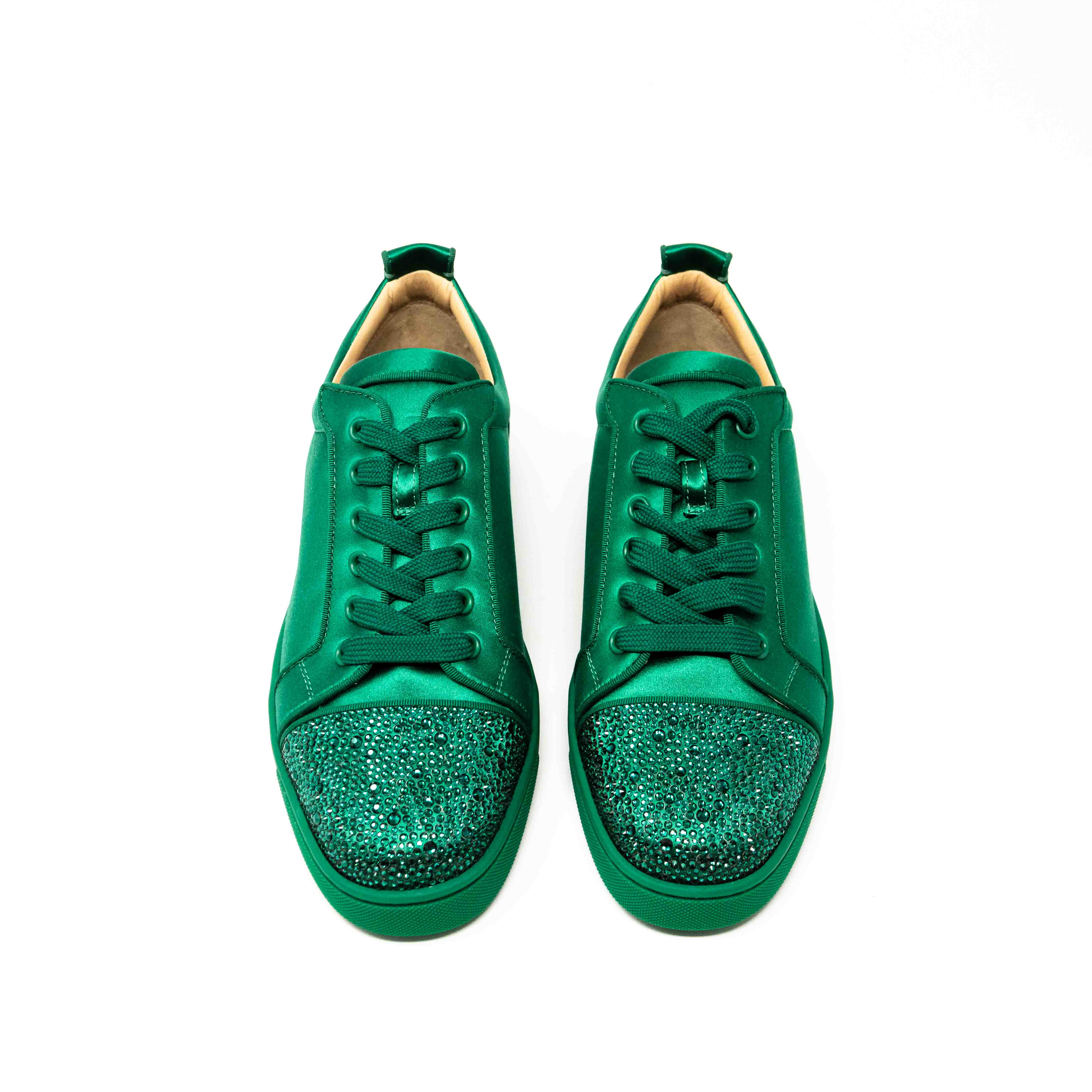 Christian Louboutin Green Satin Junior Strass Sneakers 42