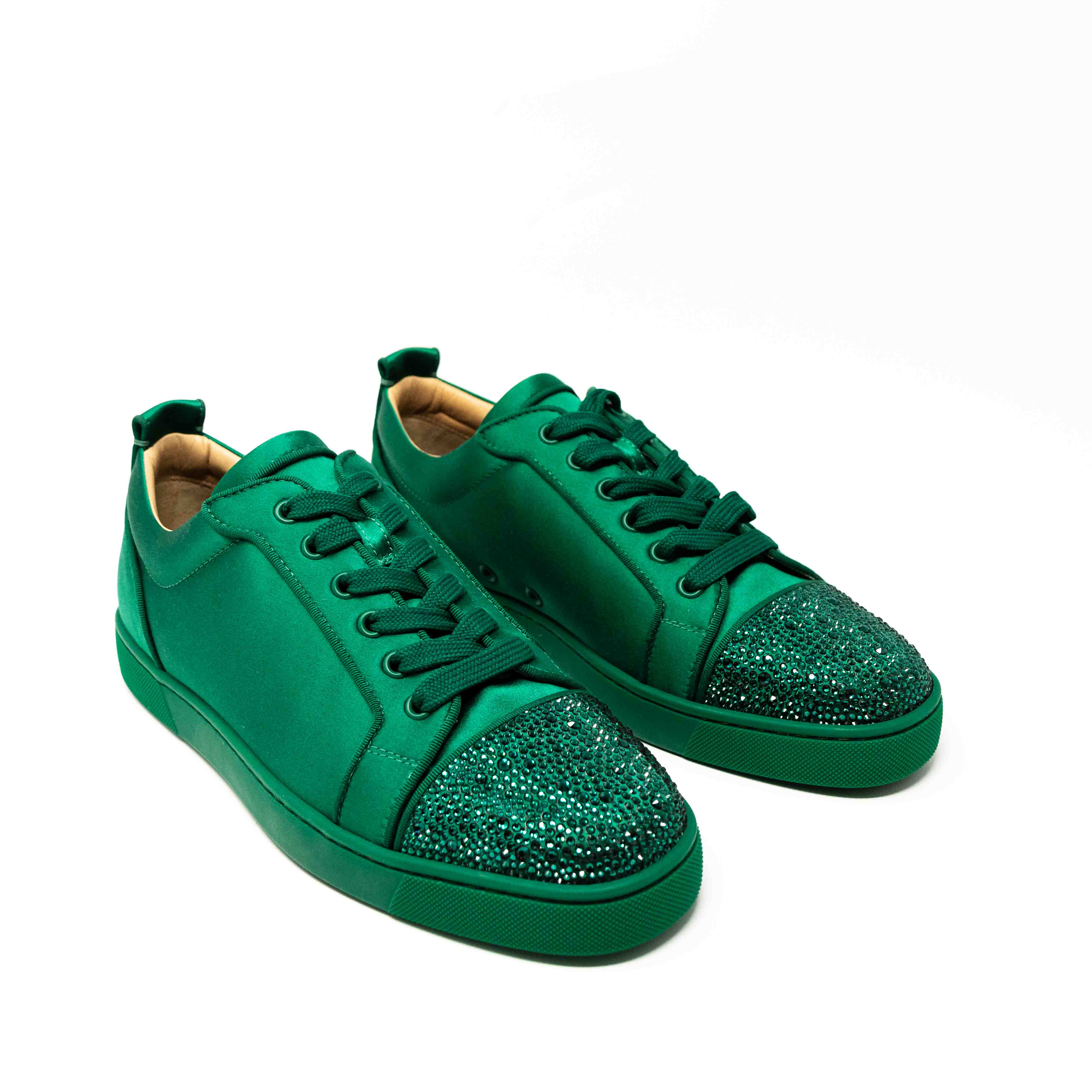 Christian Louboutin Green Satin Junior Strass Sneakers 42