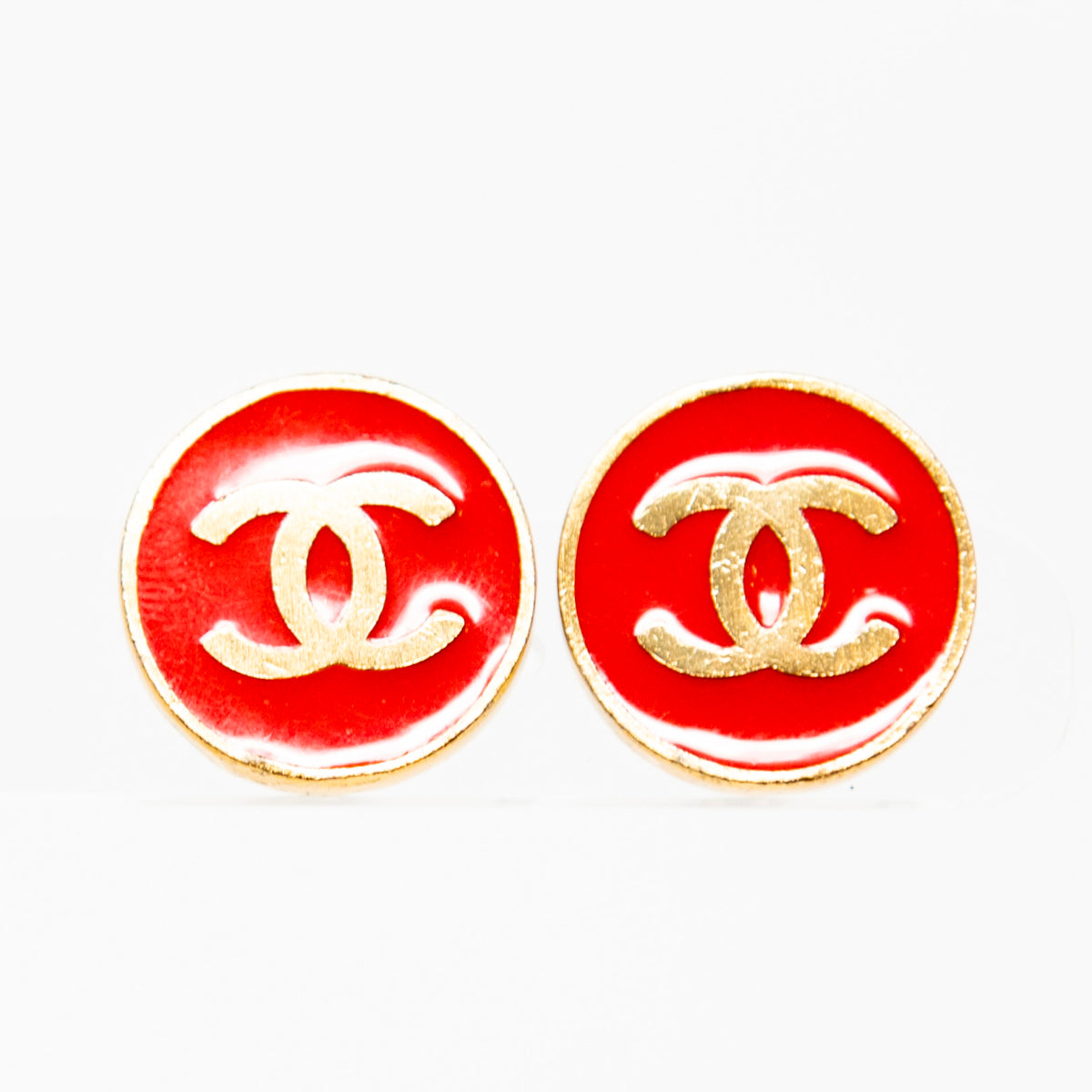 Chanel Vintage Red Button Clip On Earrings