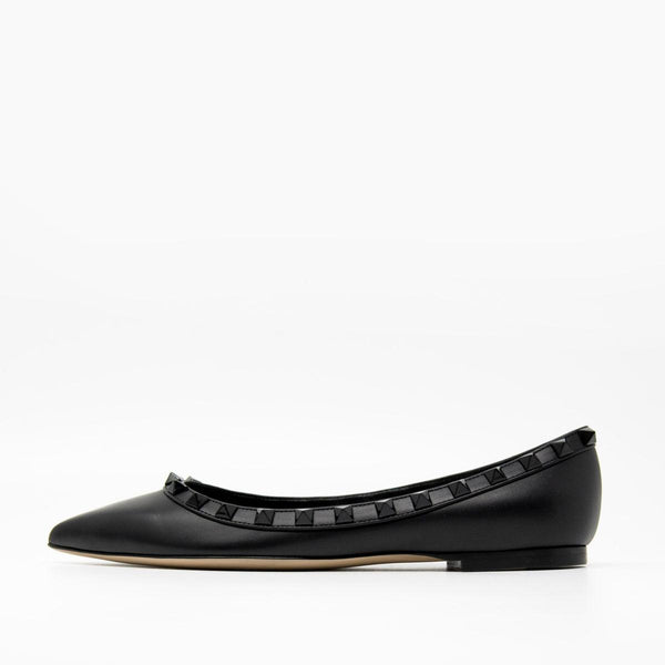 ■VALENTINO■ Rockstud Satin Flat Shoes Black 4W2S0HQ5SWH0NO Valentino Black Rockstud Flats 35.5 | Jadore Couture