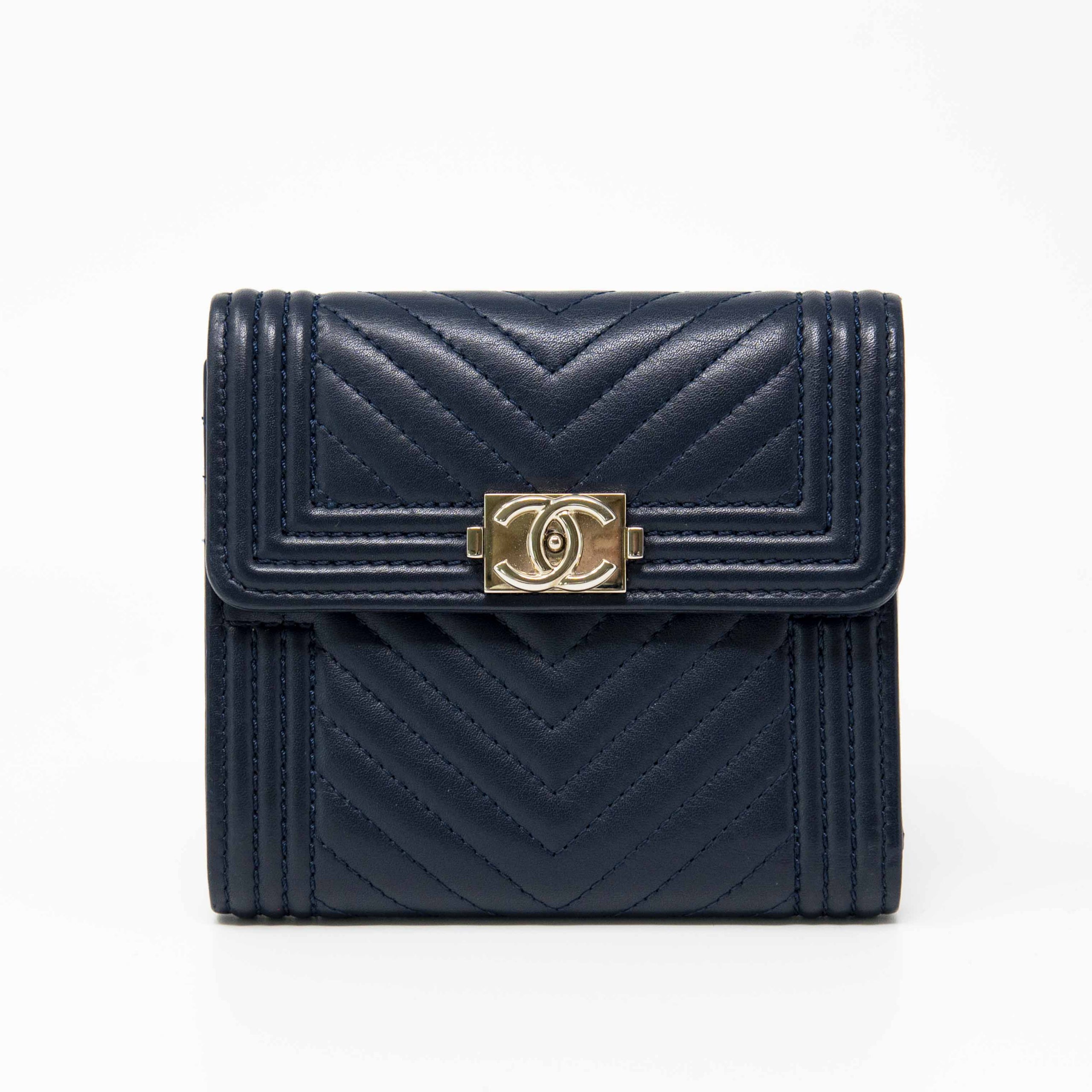Chanel Blue Lambskin Compact Boy Wallet