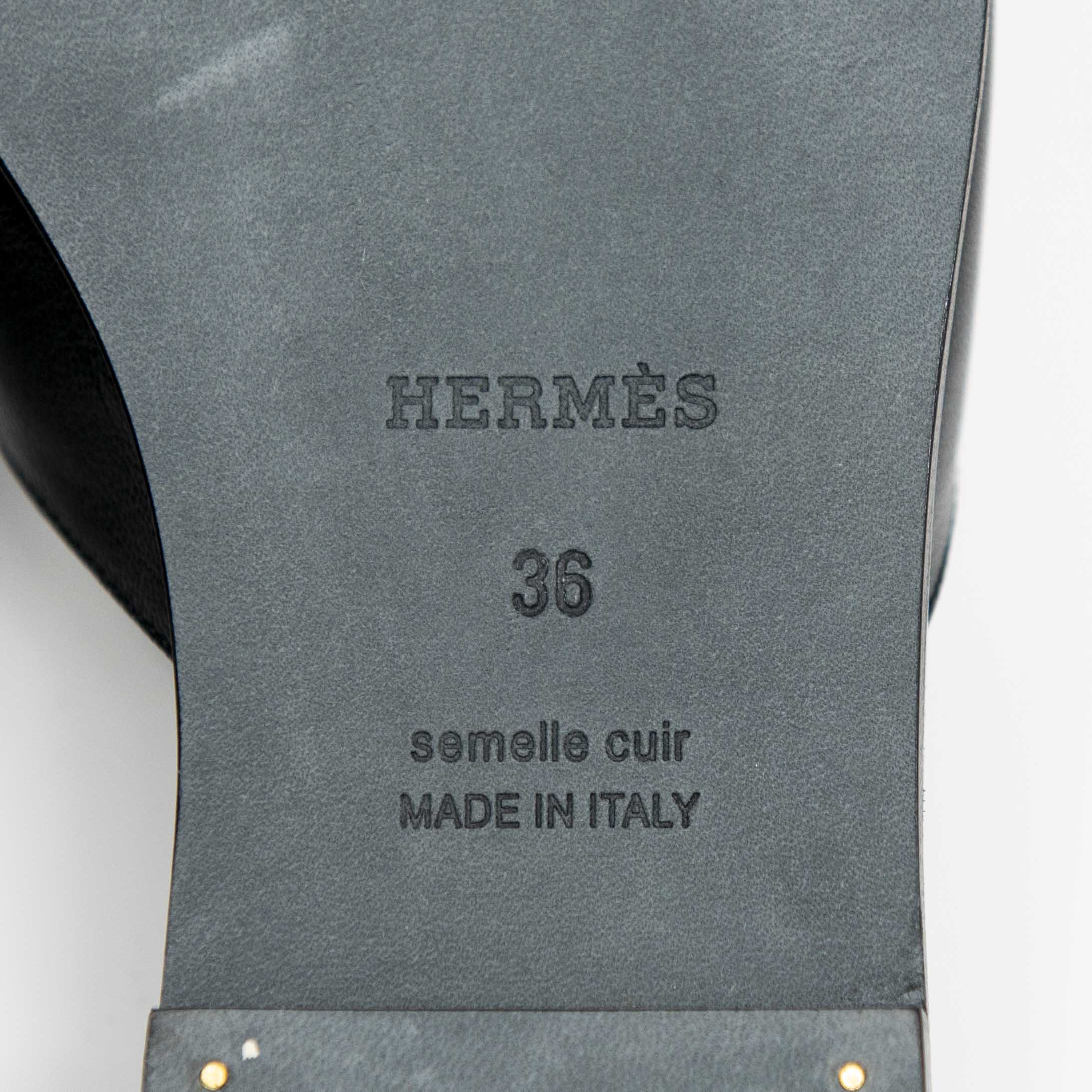 Hermes Black Chevre Auteuil Sandals 36