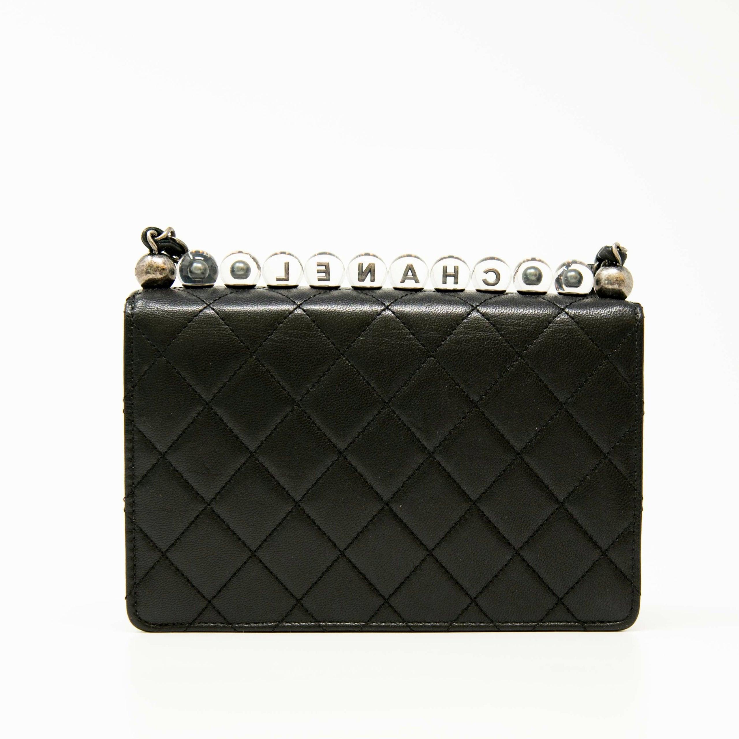 Chanel Black Lambskin Logo Pearl Flap