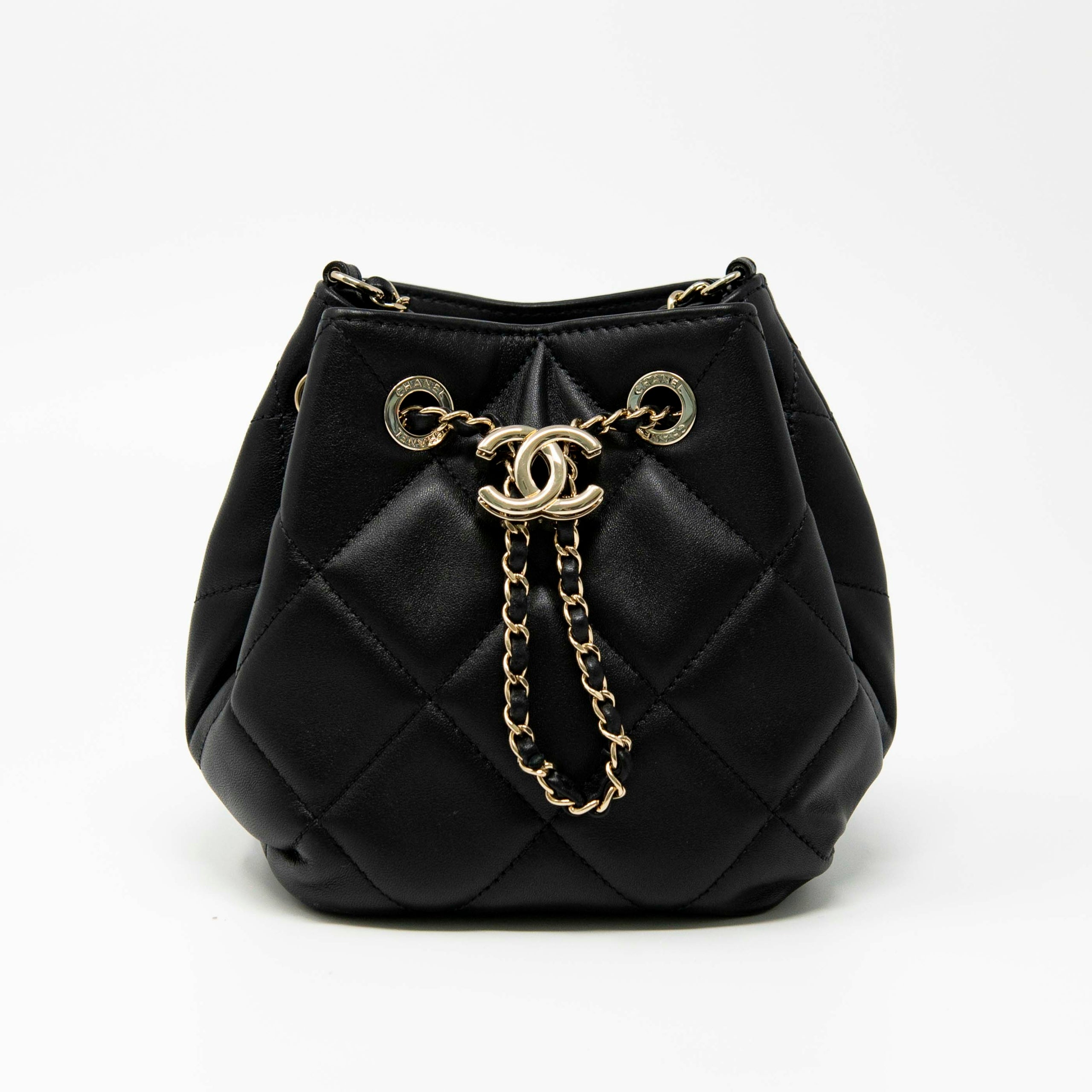 Chanel Black Lambskin Mini Bucket Bag
