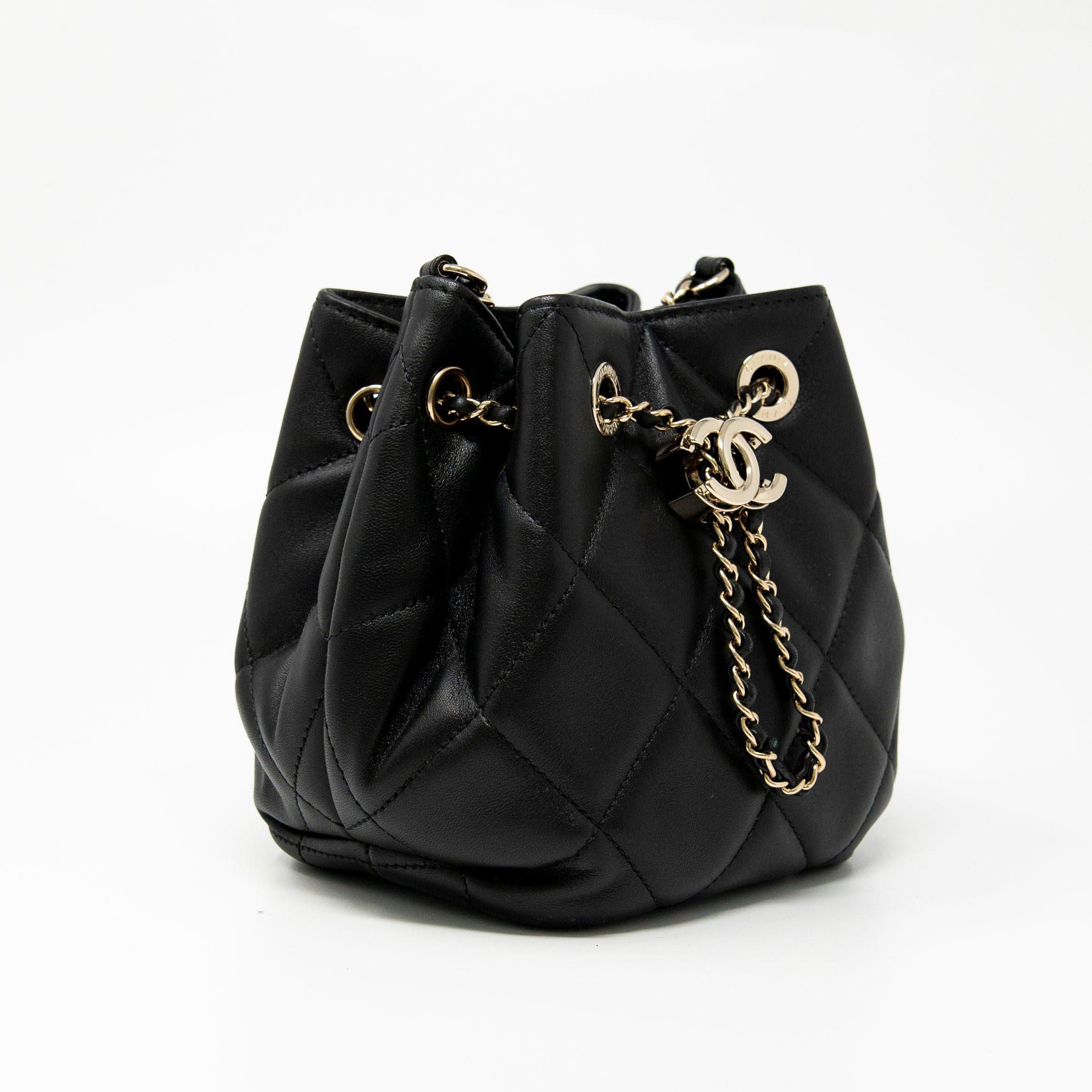 Chanel Black Lambskin Mini Bucket Bag