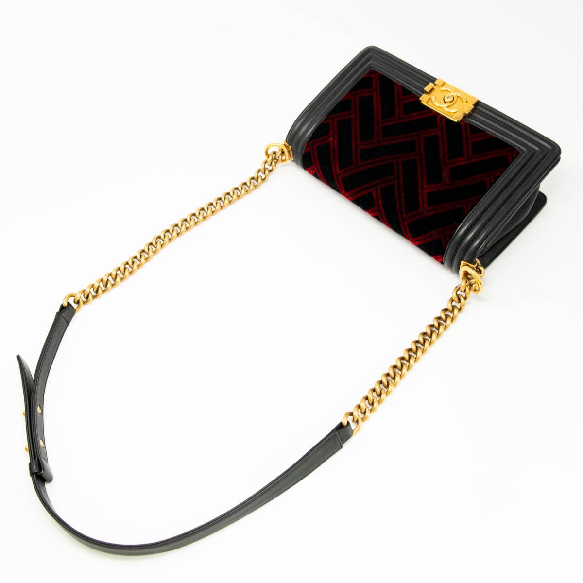 Chanel Red/Black Velvet Medium Boy Bag