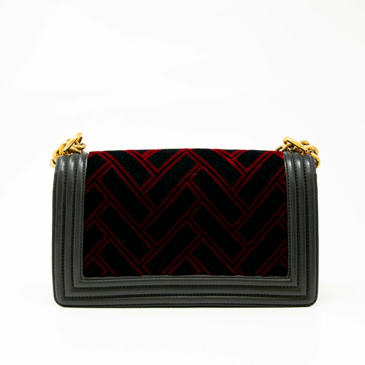 Chanel Red/Black Velvet Medium Boy Bag