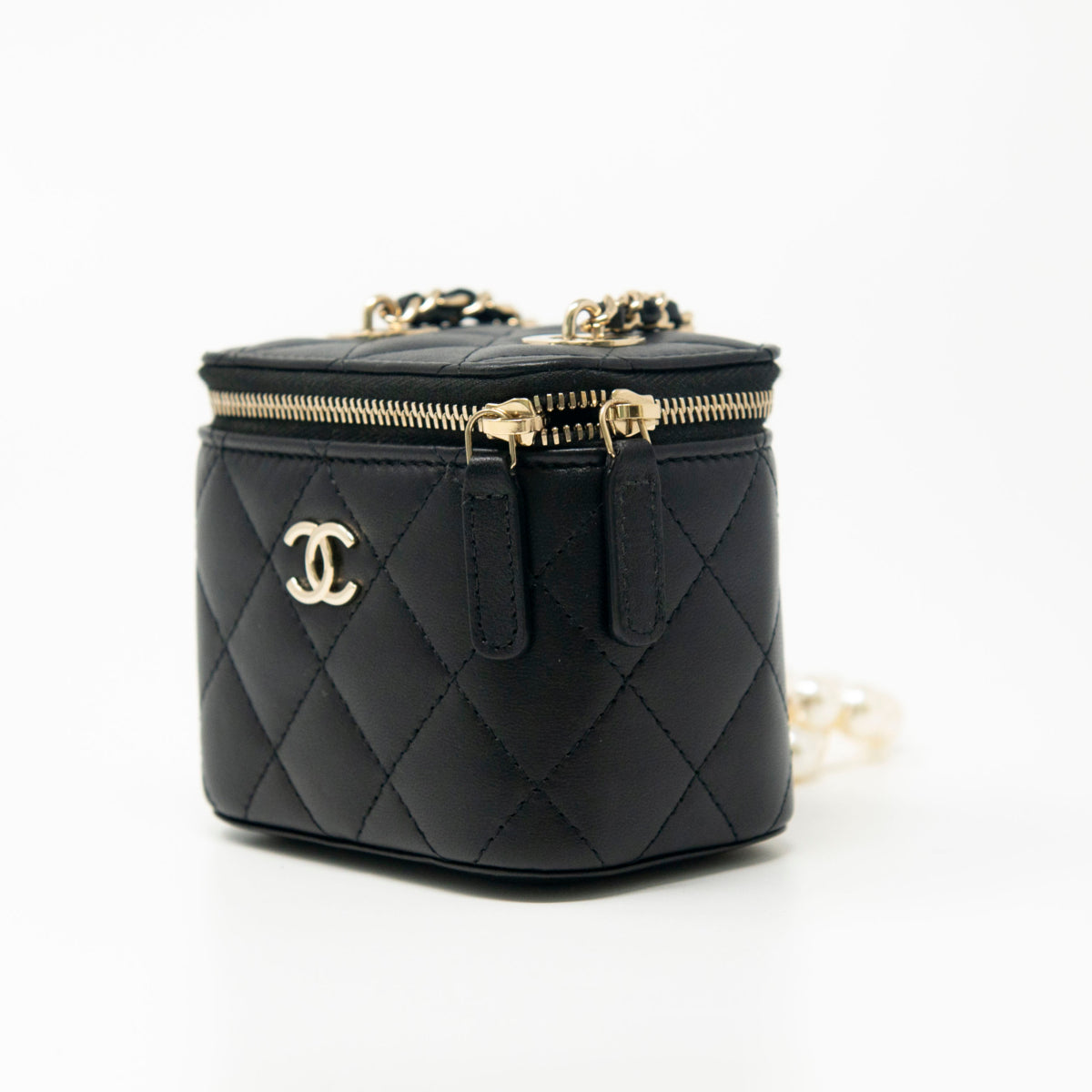 Chanel Black Lambskin Pearl Mini Vanity Case