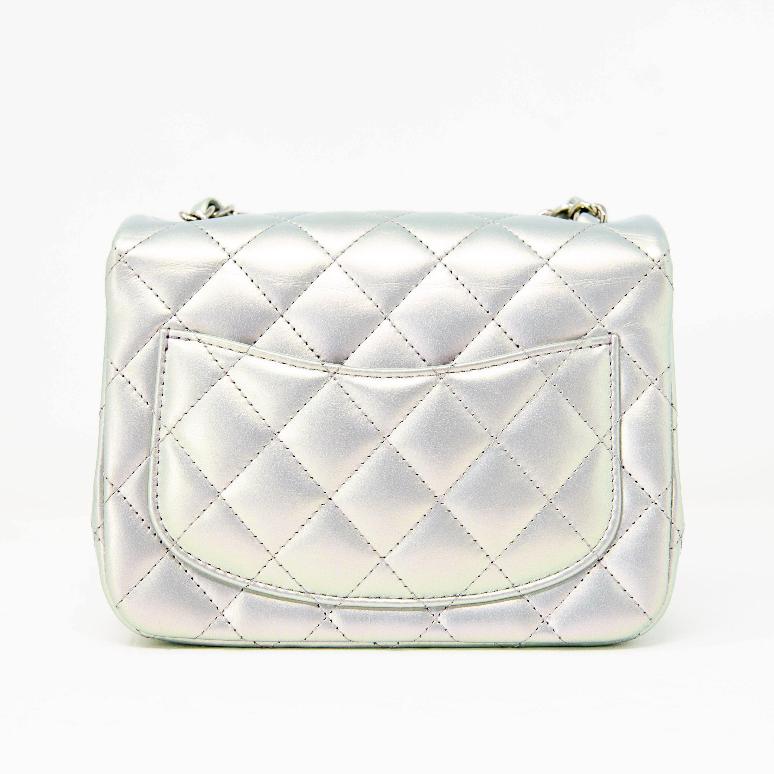 Chanel Silver Iridescent Lambskin Mini Square Flap