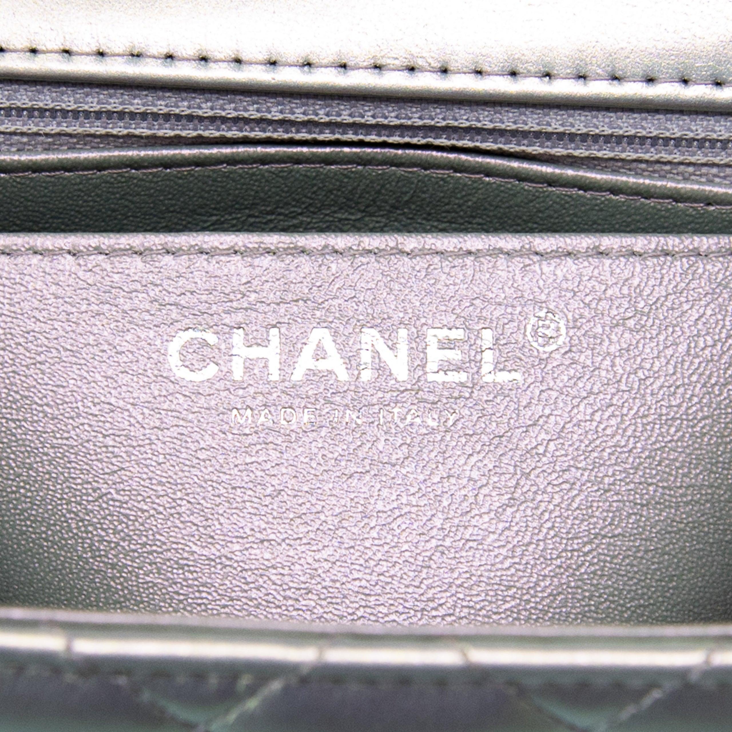 Chanel Silver Iridescent Lambskin Mini Square Flap