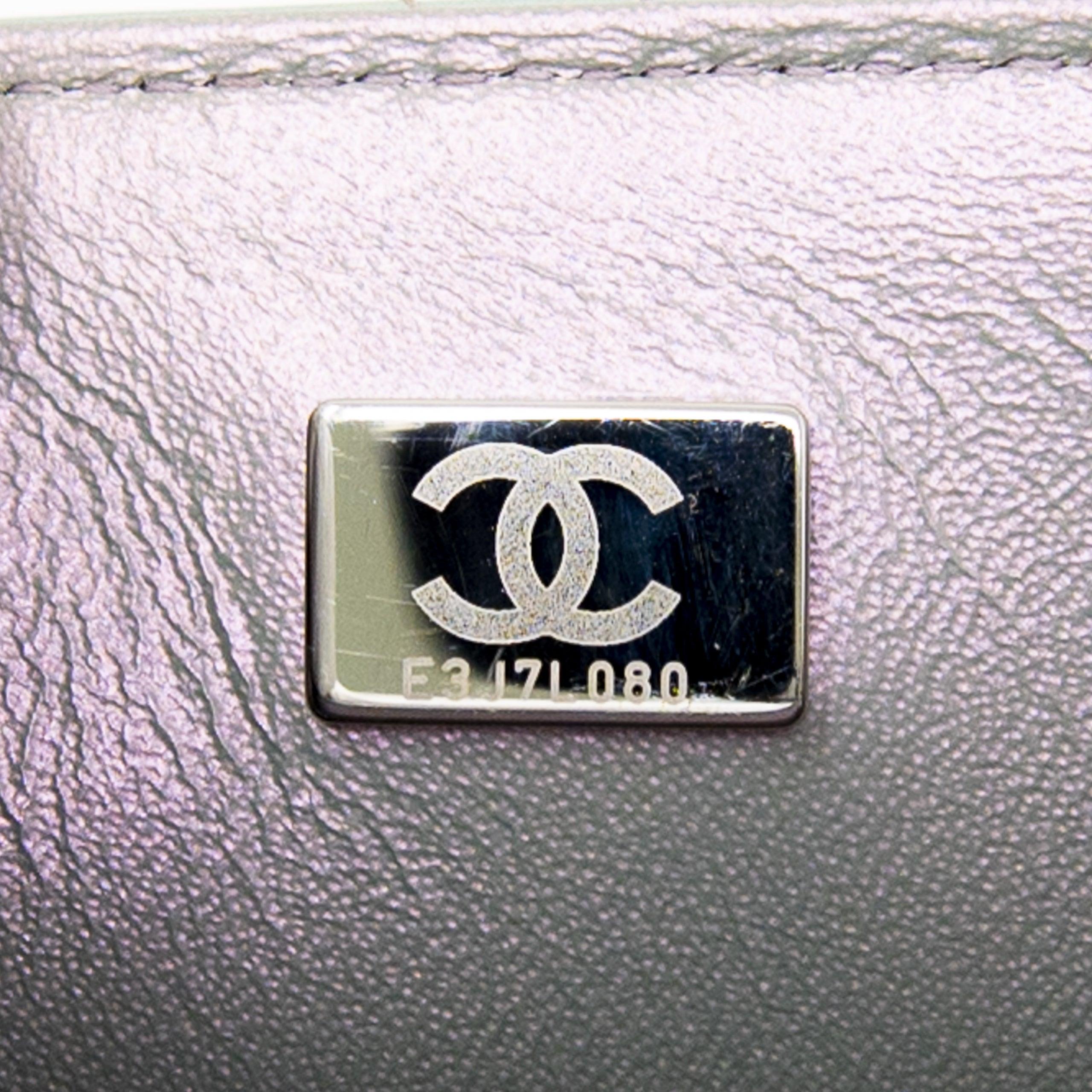 Chanel Silver Iridescent Lambskin Mini Square Flap