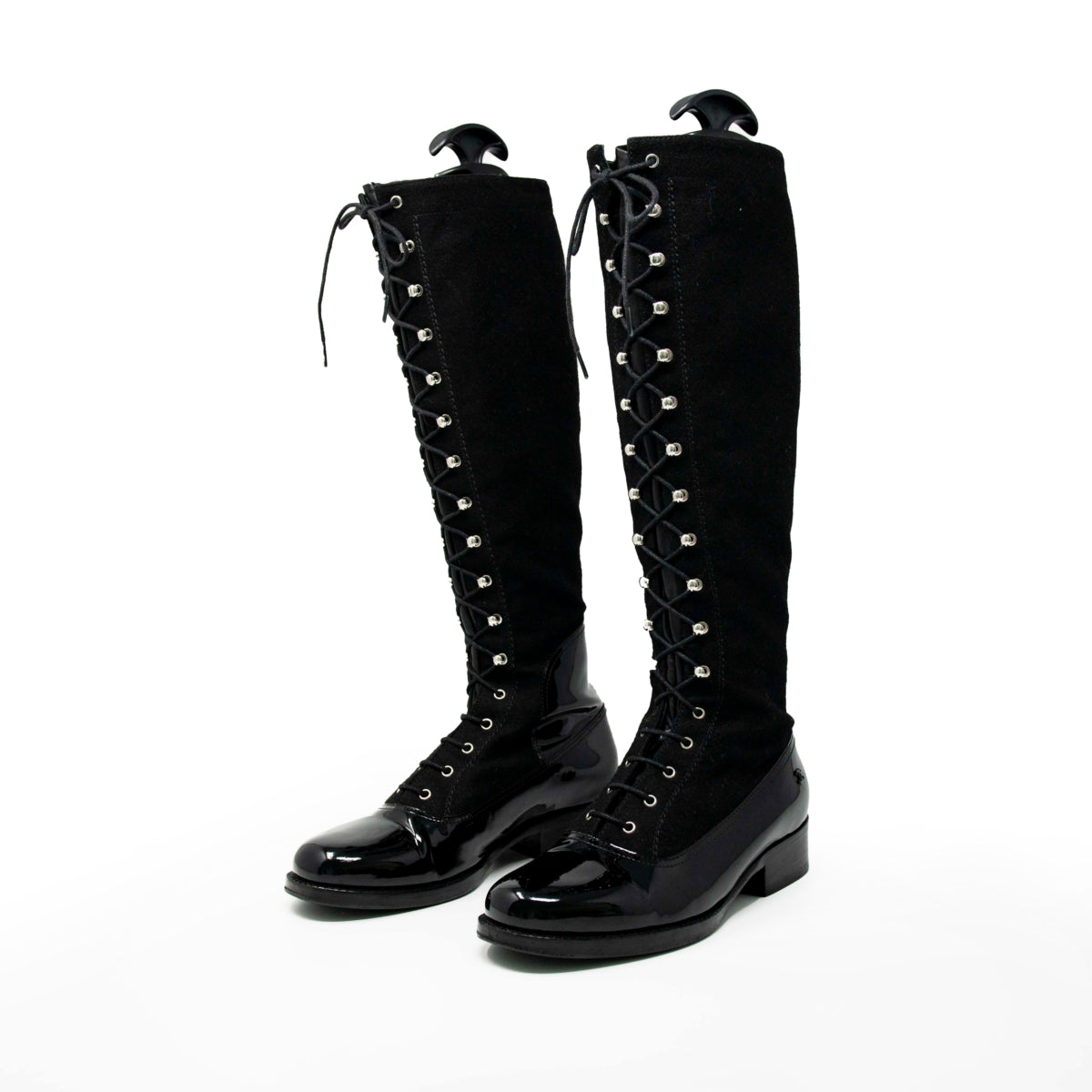 Chanel Black Lace-Up Knee Boots 37