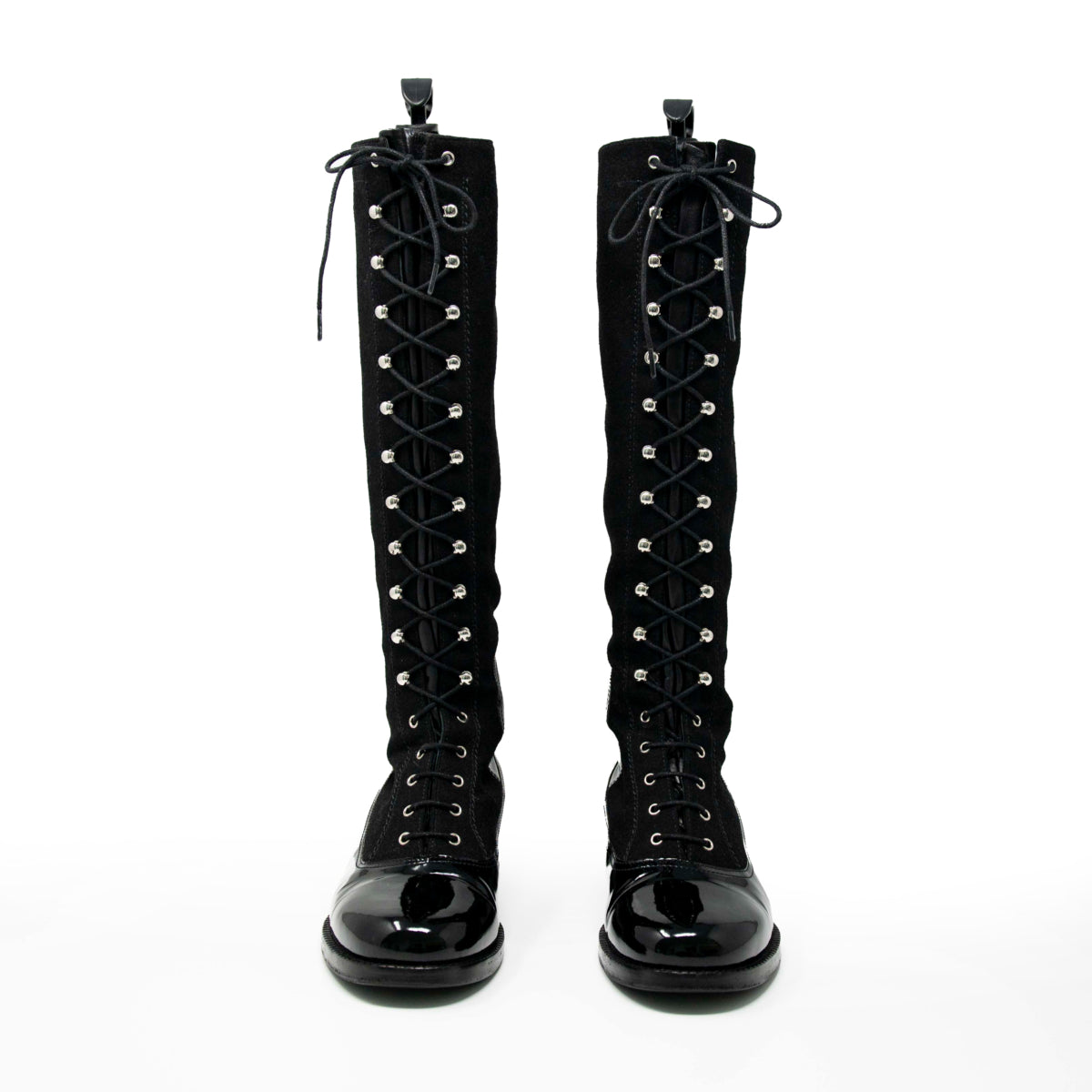 Chanel Black Lace-Up Knee Boots 37