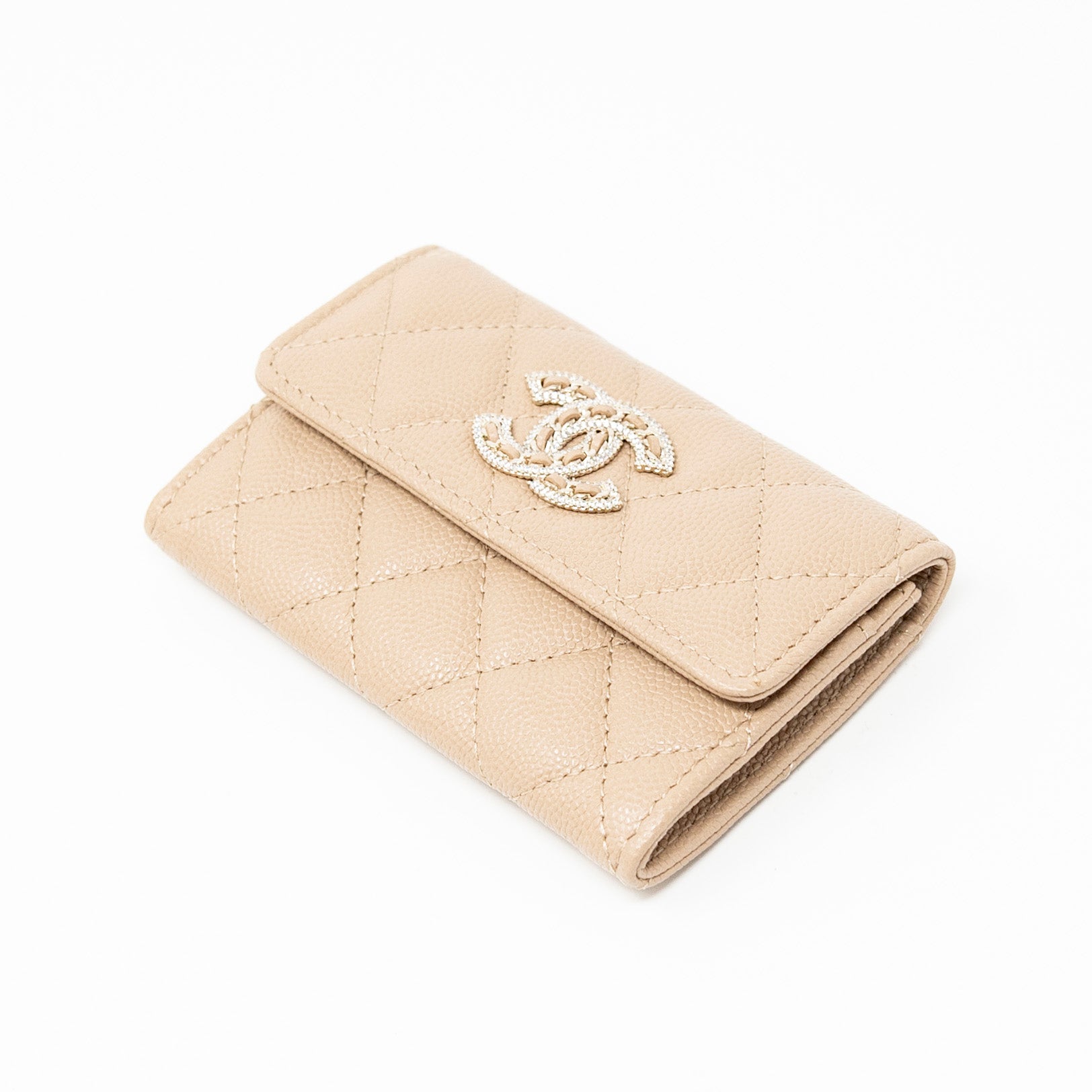 Beige Classic Leather Coin Pouch