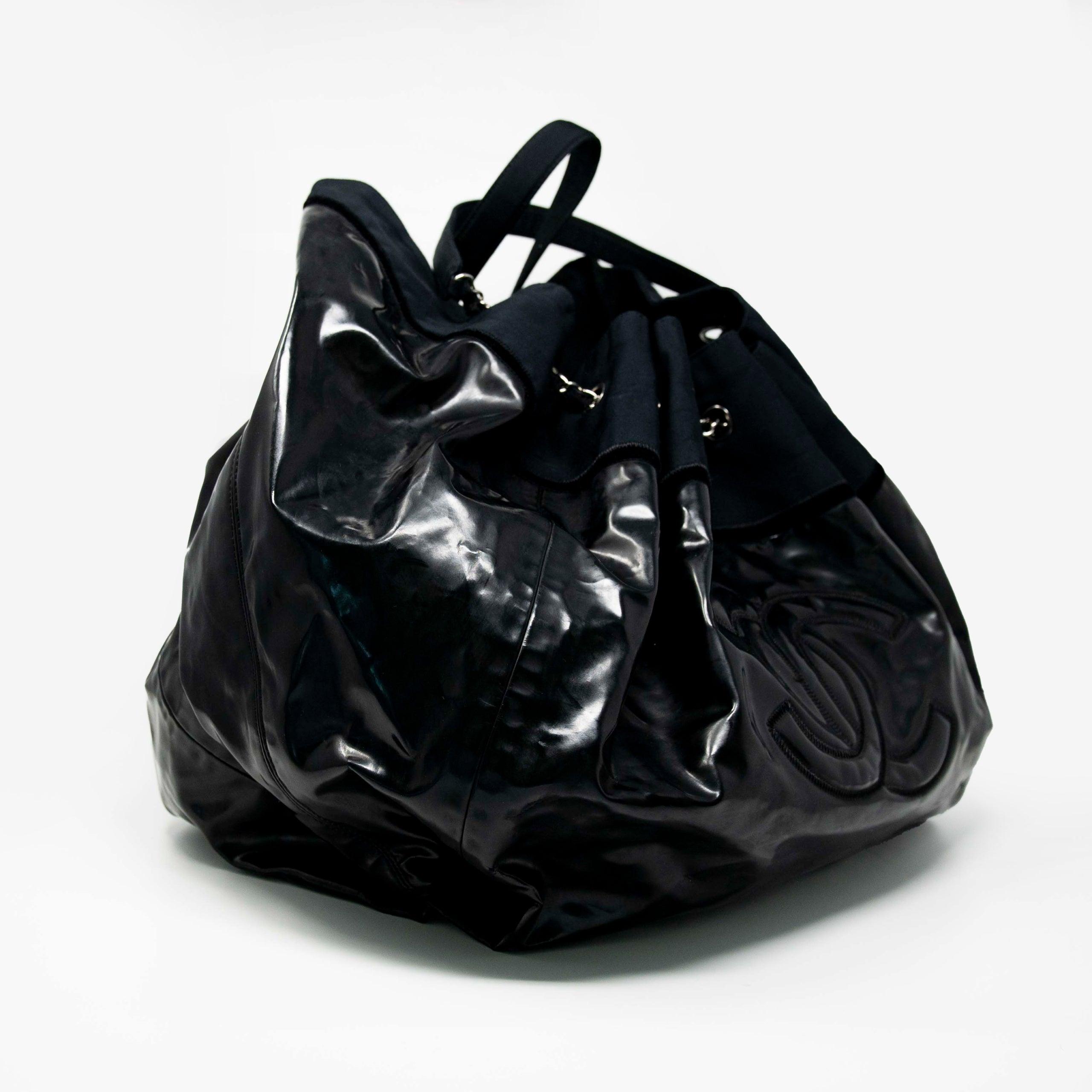 Chanel Black Vinyl XL Cabas Hobo Tote