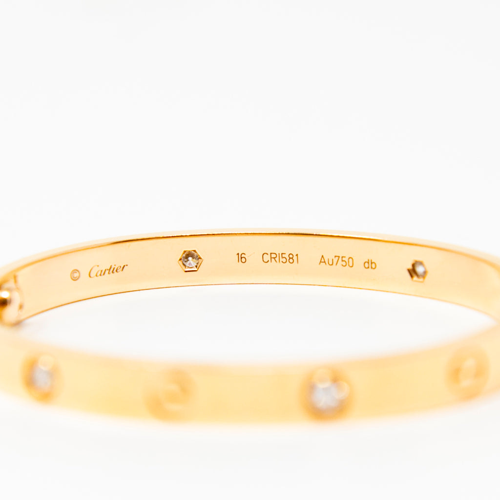 Cartier 18k Yellow Gold 4 Diamond Love Bracelet 16