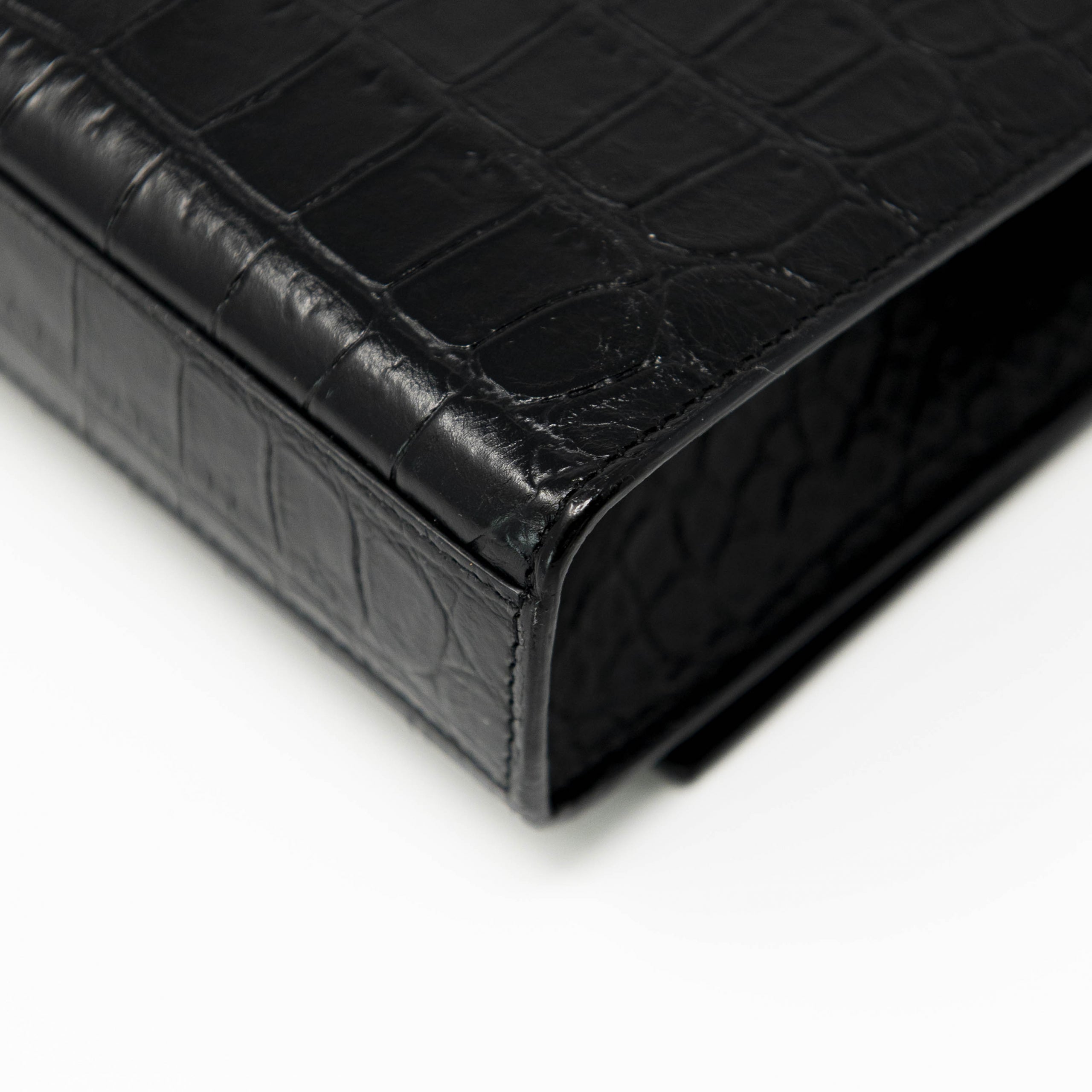 Saint Laurent Black Croc Medium Kate Bag