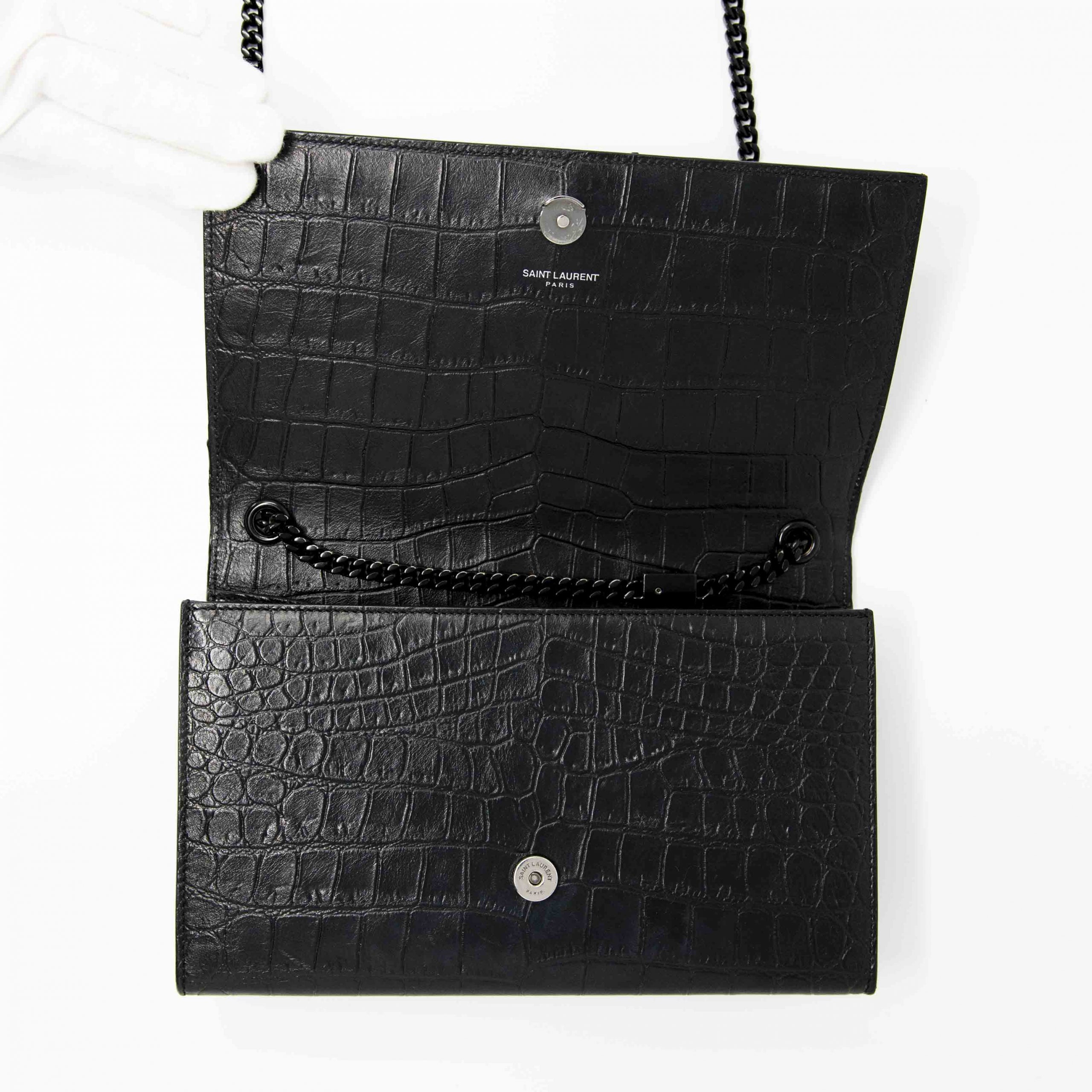 Saint Laurent Black Croc Medium Kate Bag