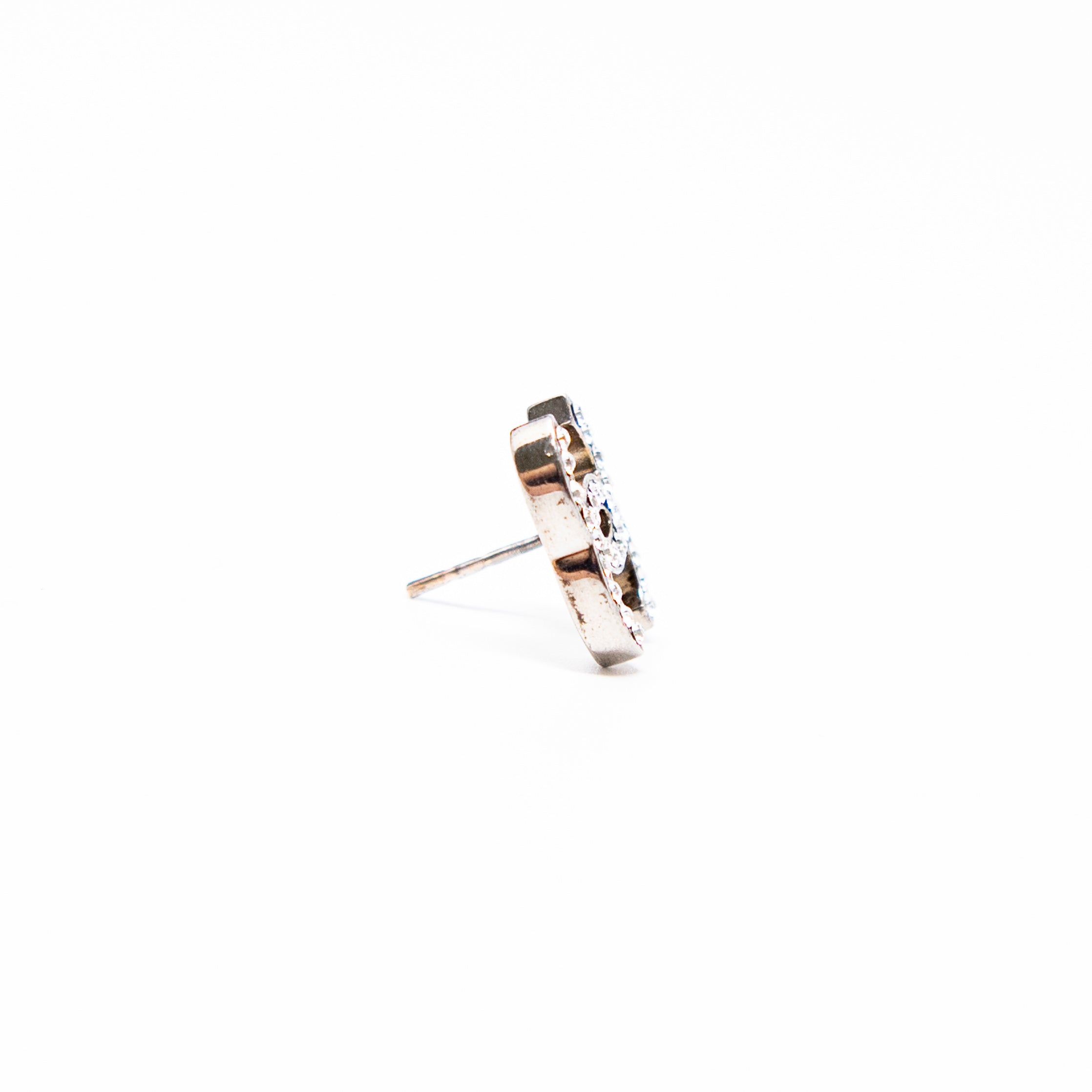 Chanel Silver Crystal CC Stud Earrings