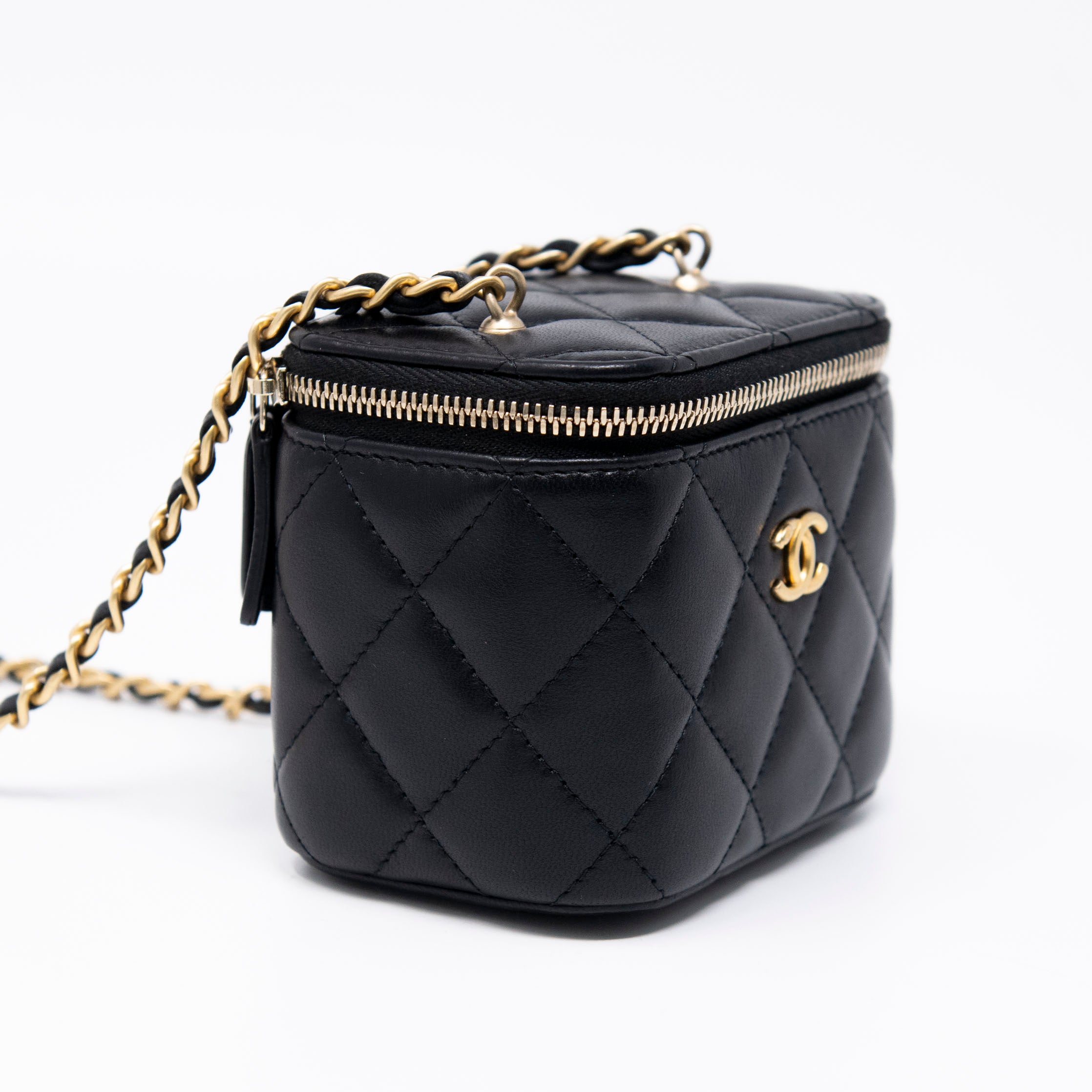 Chanel Black Mini Pearl Crush Vanity Case with Chain