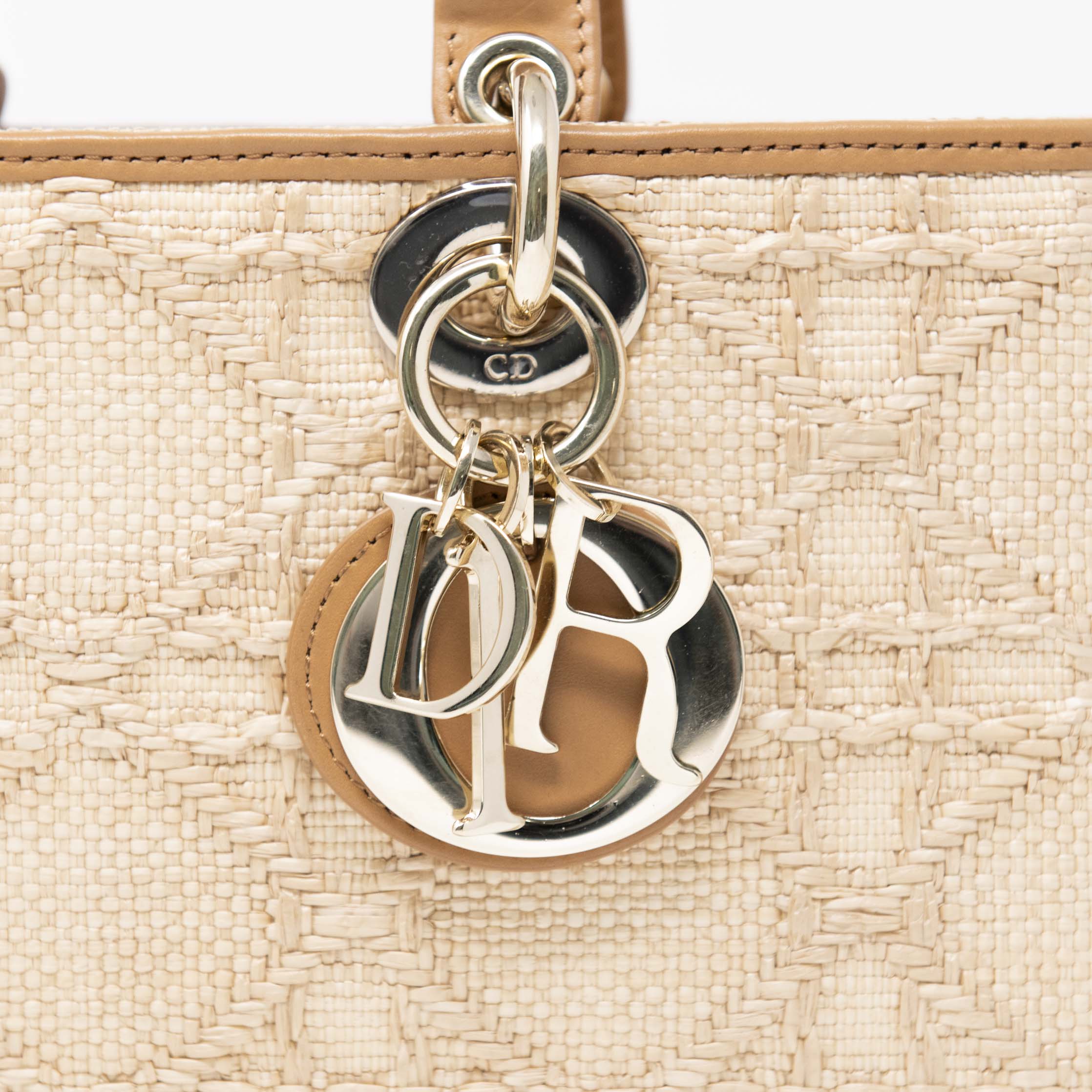 Dior Beige Medium Cannage Raffia Lady D-Joy