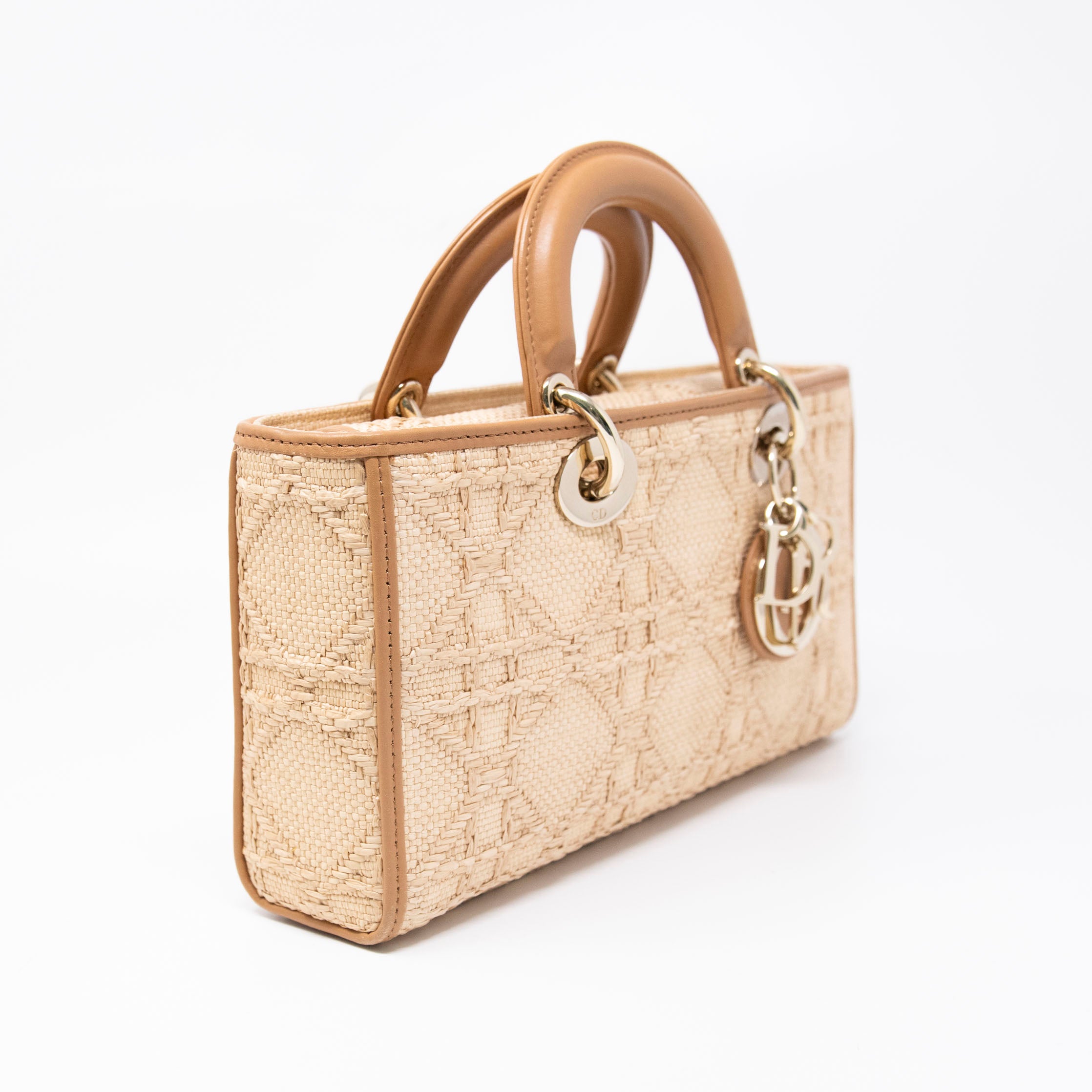 Dior Beige Medium Cannage Raffia Lady D-Joy