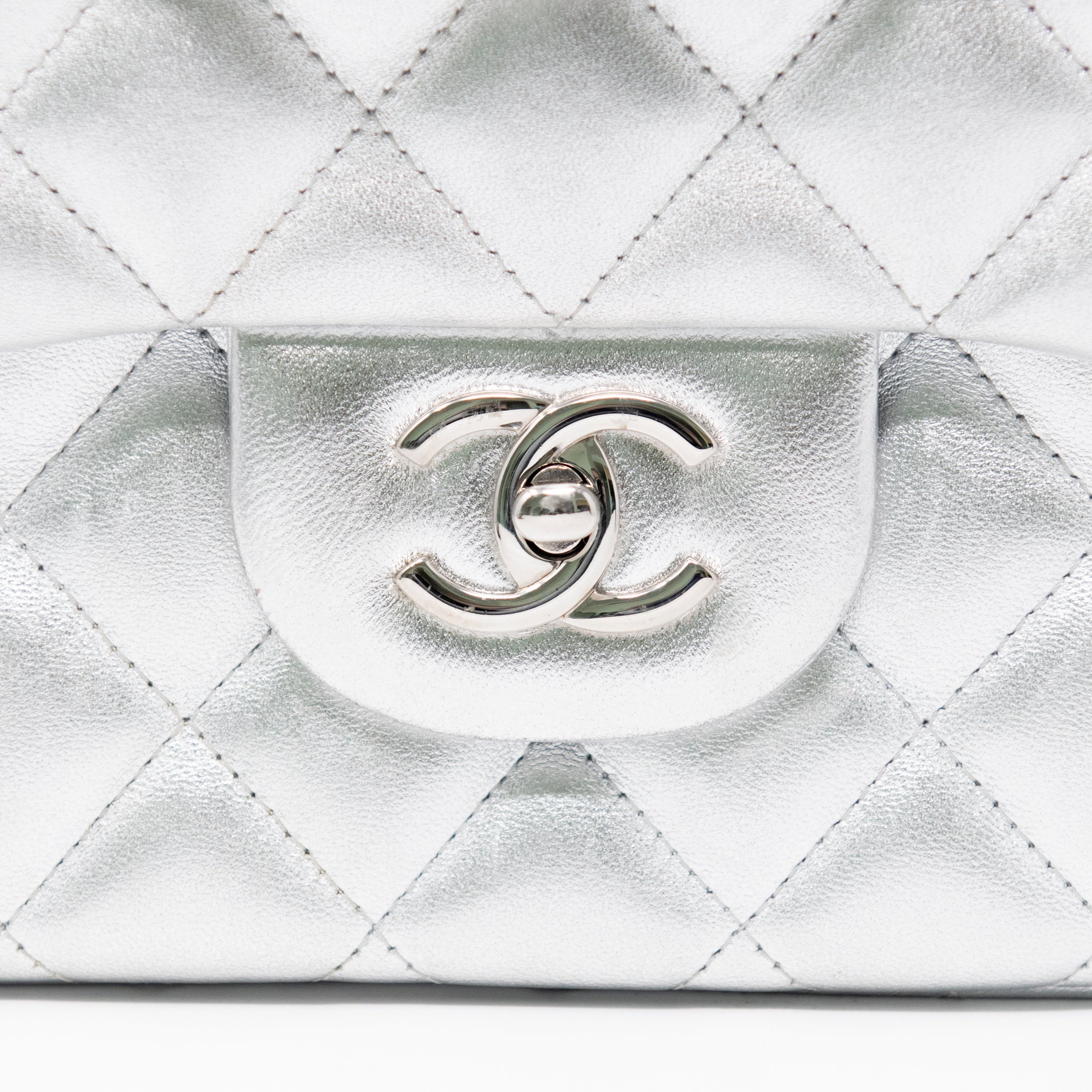 Chanel Metallic Silver Jumbo Flap