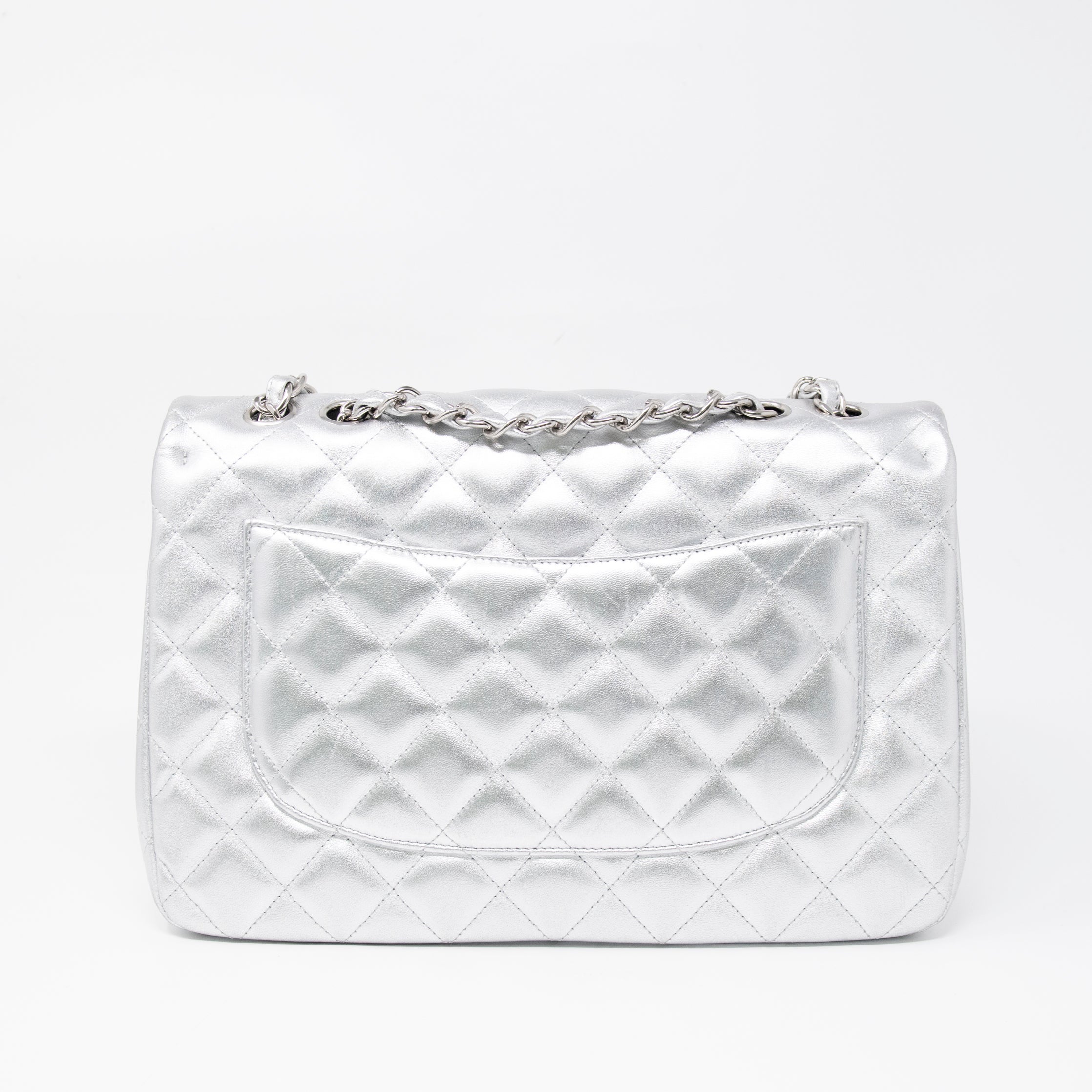 Chanel Metallic Silver Jumbo Flap