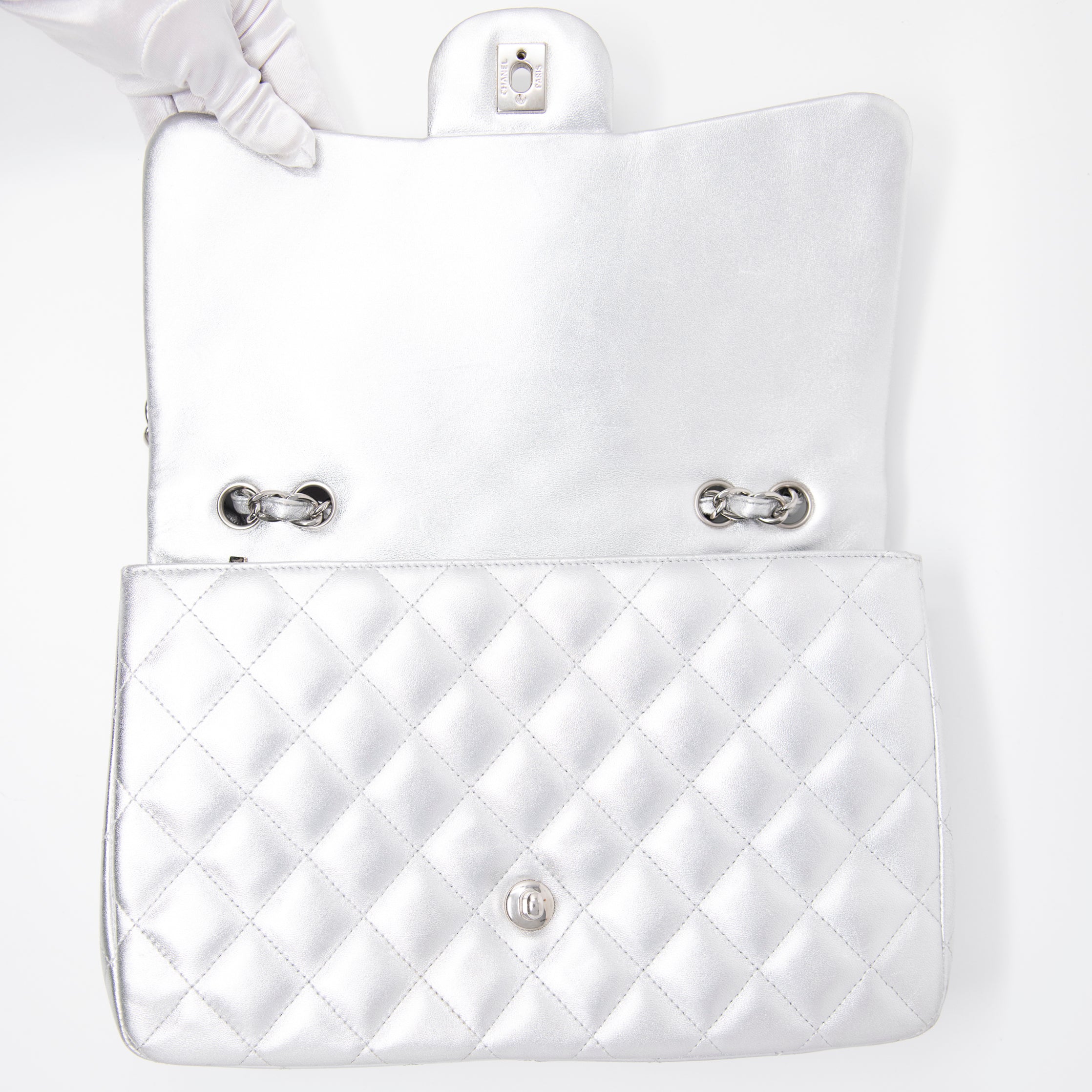 Chanel Metallic Silver Jumbo Flap